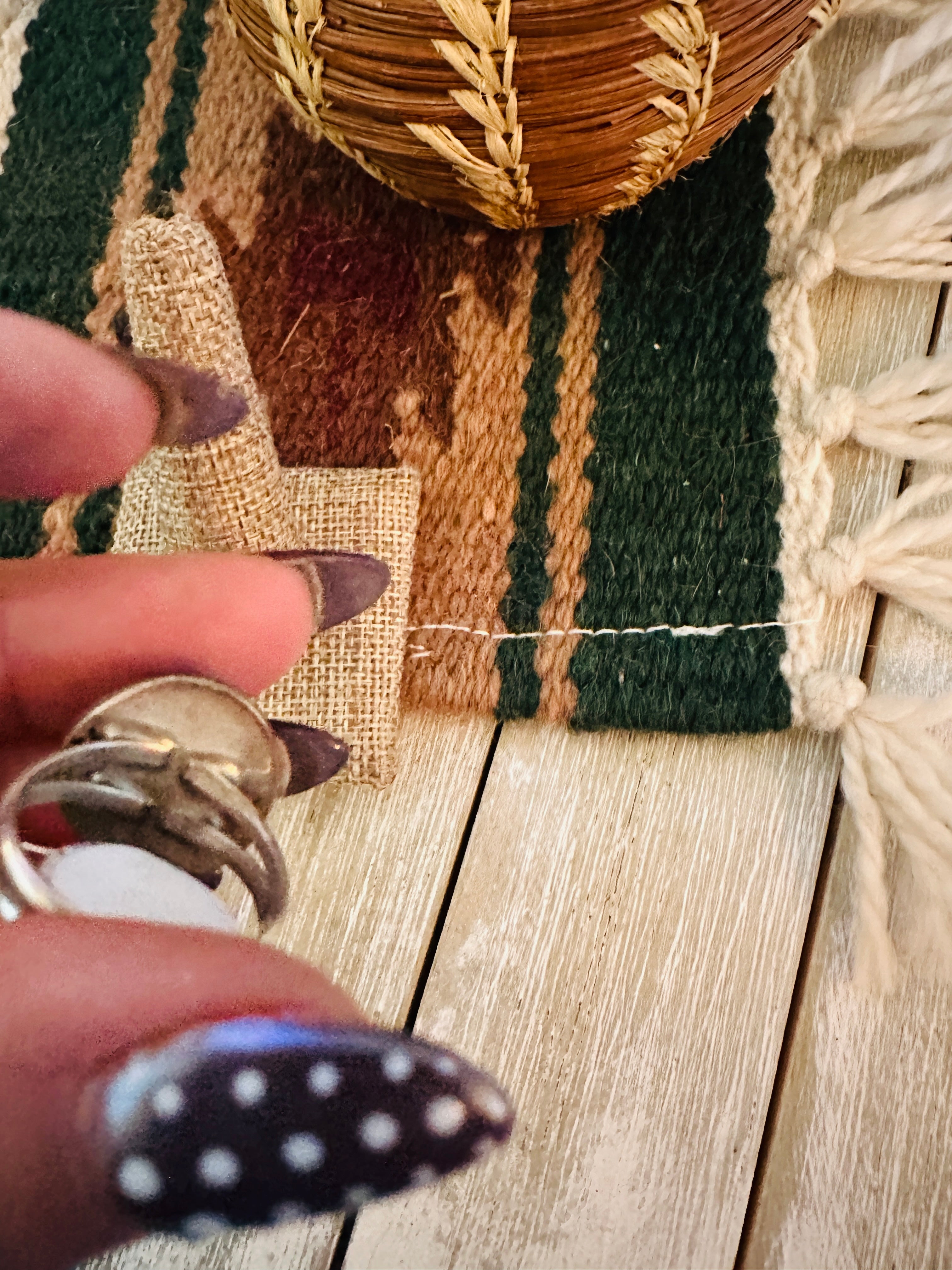 Old Pawn Handcrafted Turquoise & Sterling Silver Ring Size 7