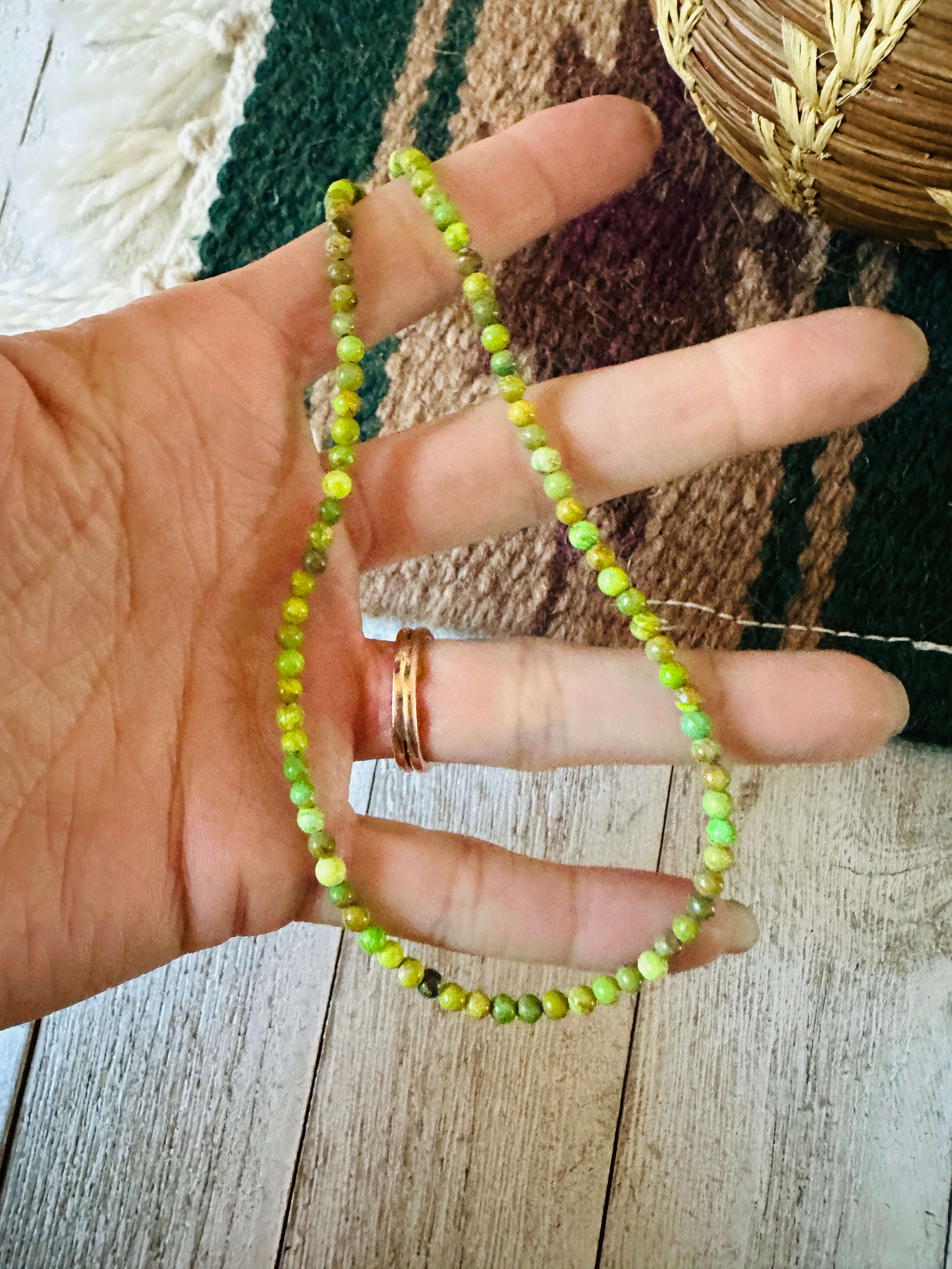 Handcrafted Green Turquoise & Sterling Silver Beaded Necklace