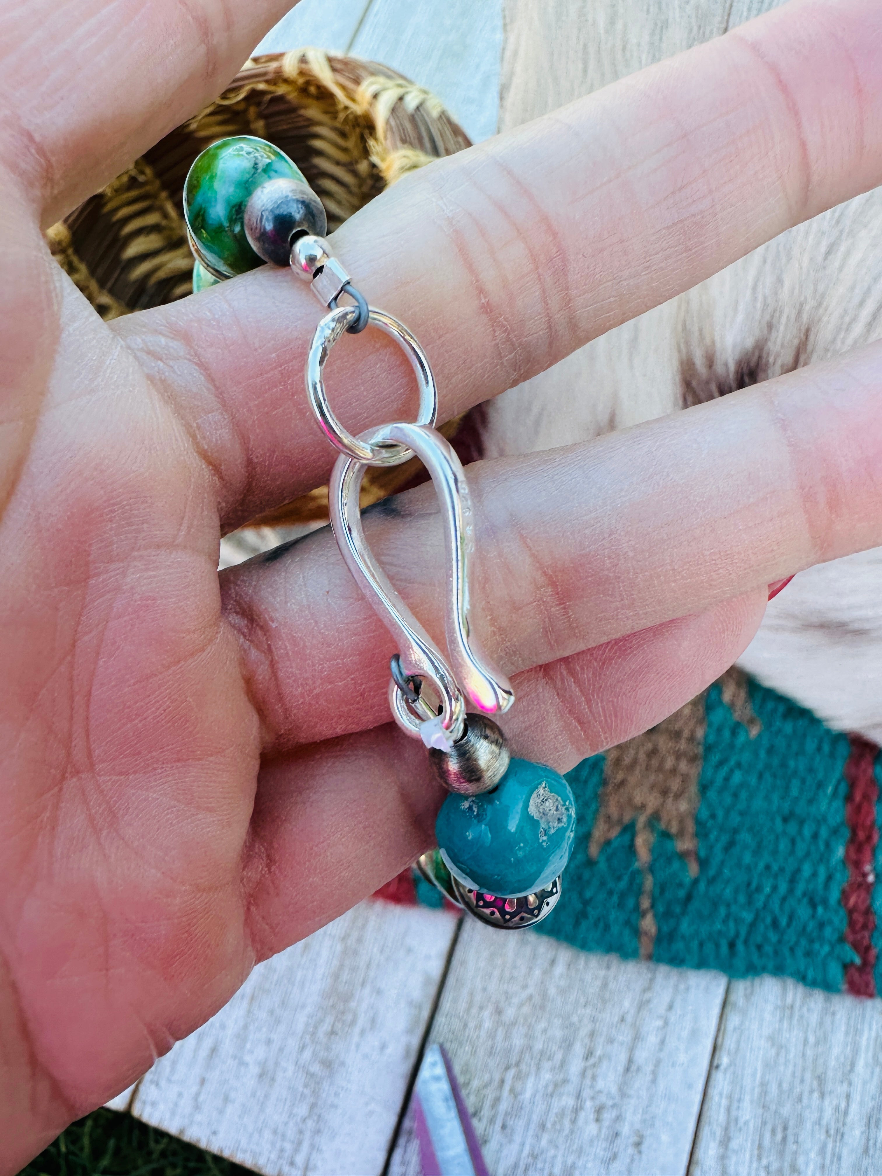 Handcrafted Sonoran Mountain Turquoise & Sterling Silver Pearl Beaded Necklace 16”