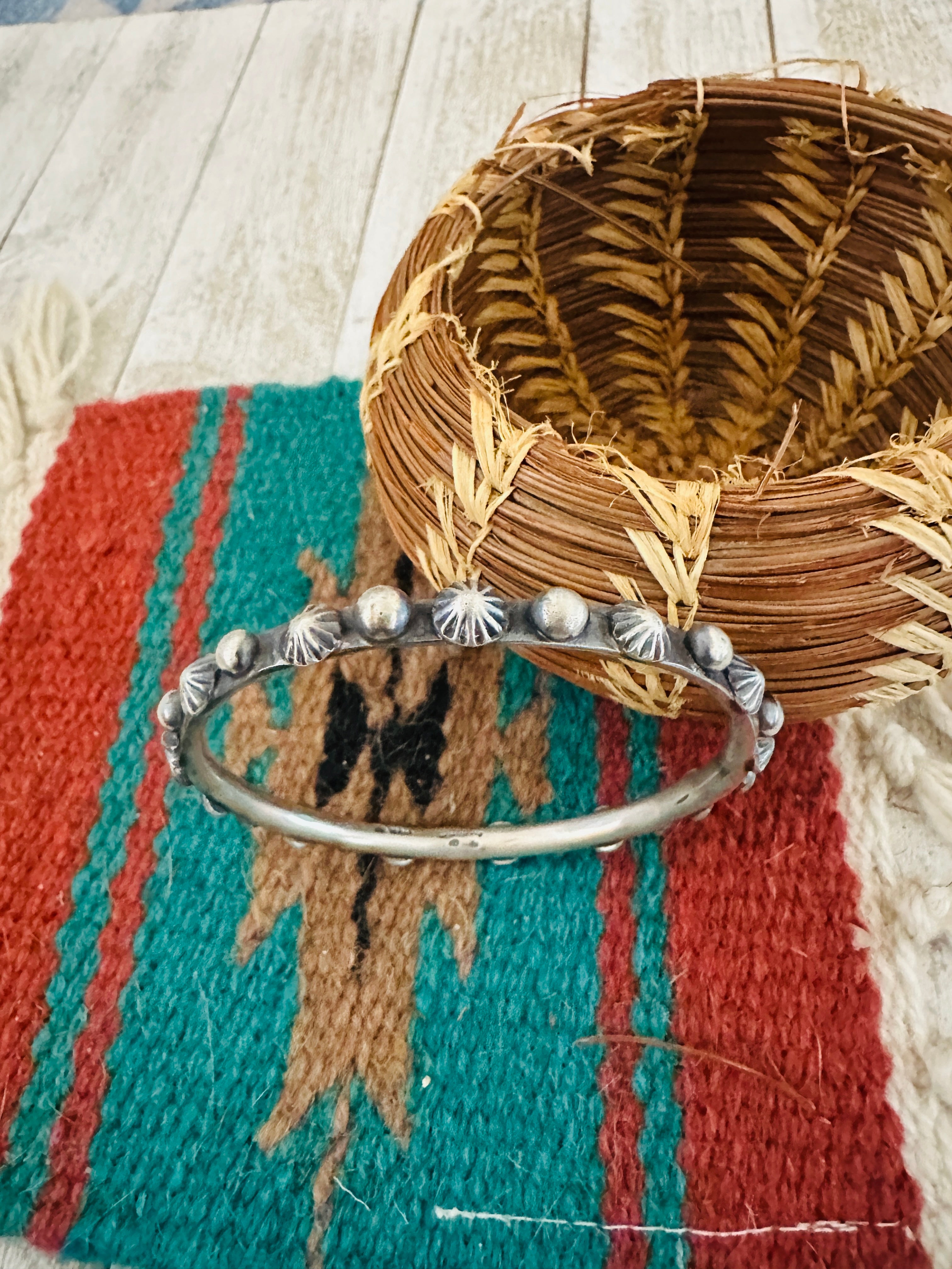 Chimney Butte Navajo Sterling Silver Studded Bangle Bracelet