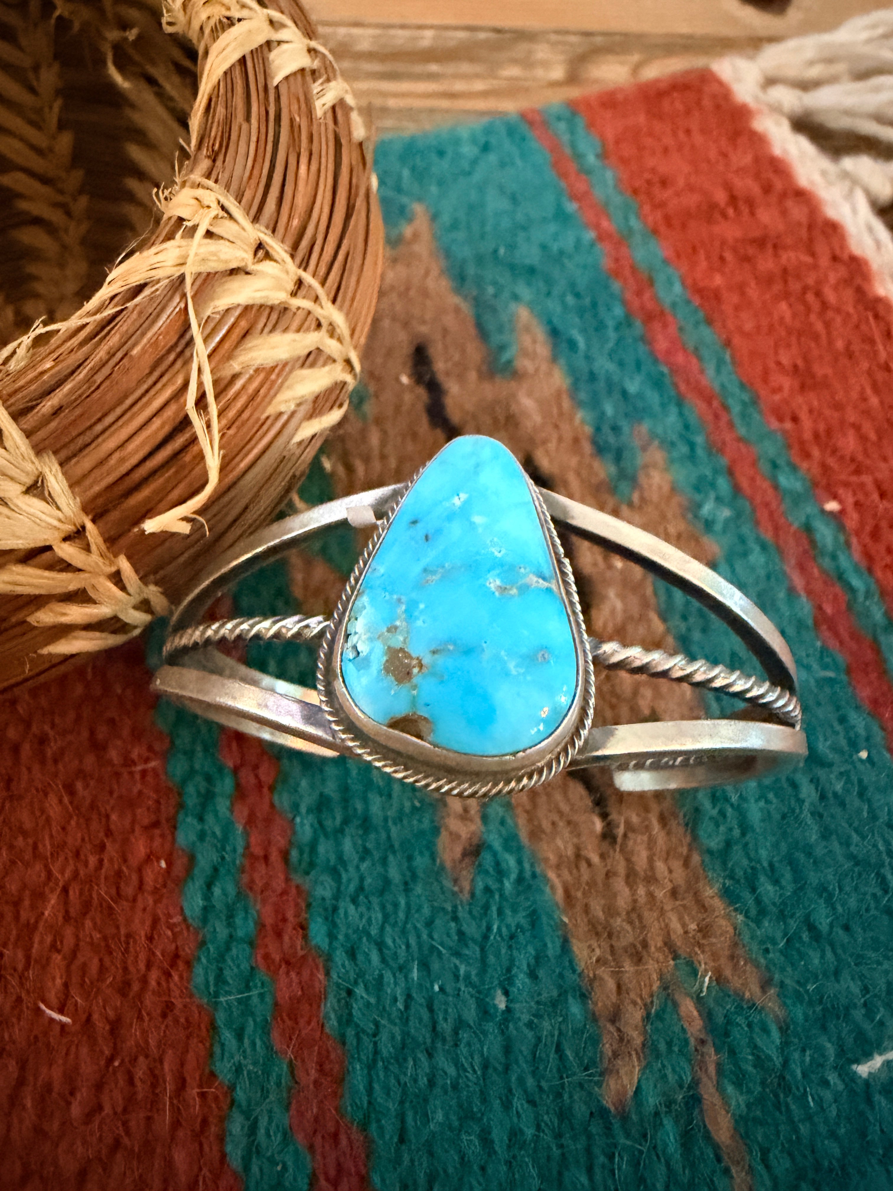 Handcrafted Sterling Silver and Turquoise Cuff Bracelet by Paul Livingston