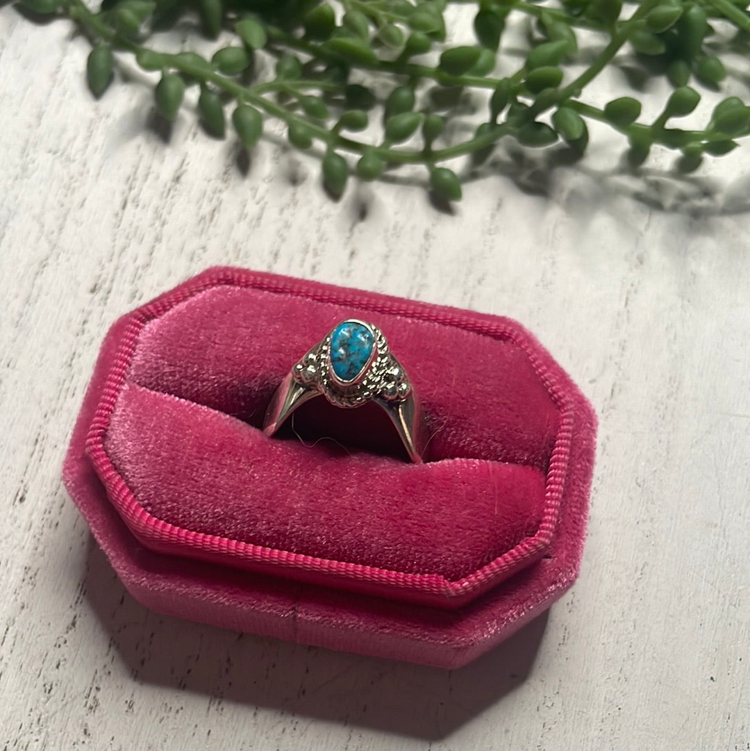 Handcrafted Sterling Silver Single Stone Turquoise V Cut Ring