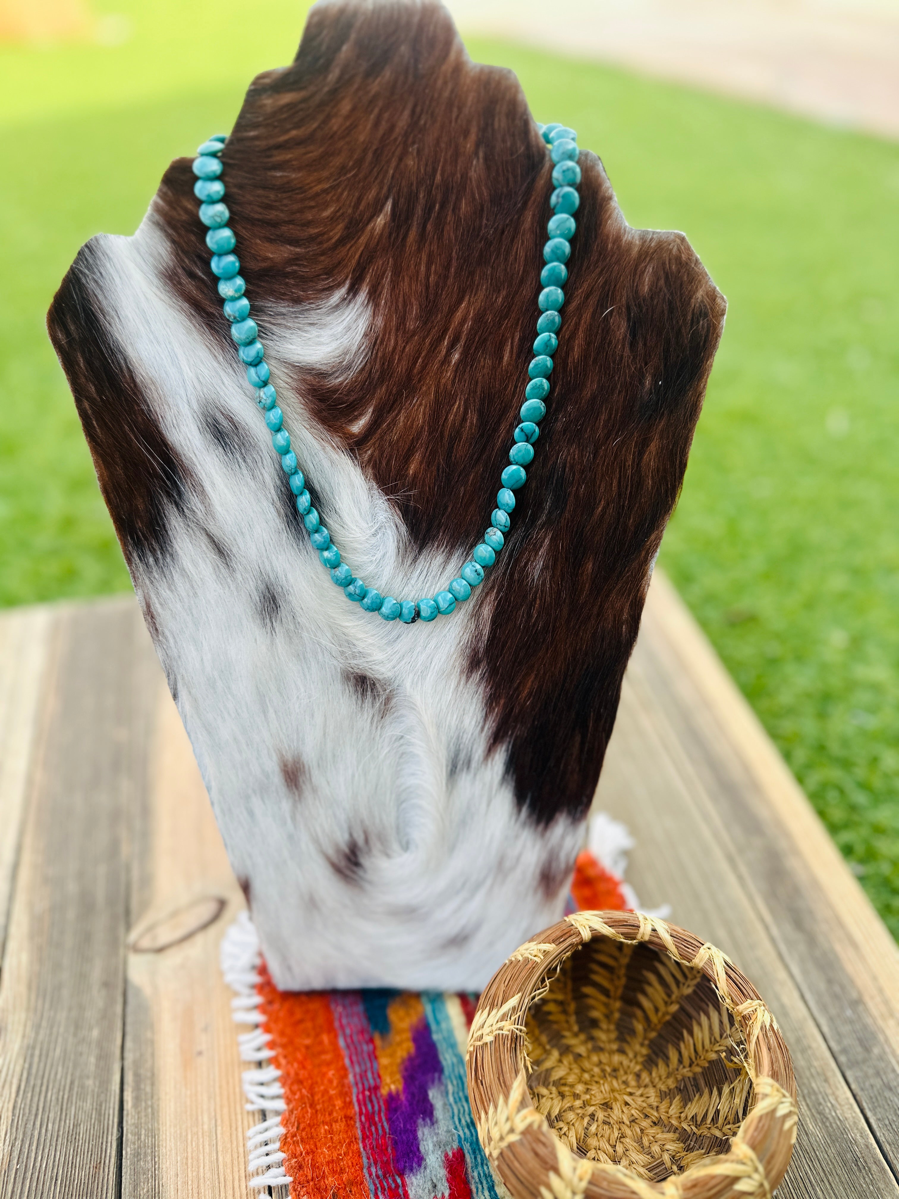 Handcrafted Turquoise & Sterling Silver Beaded 16” Necklace