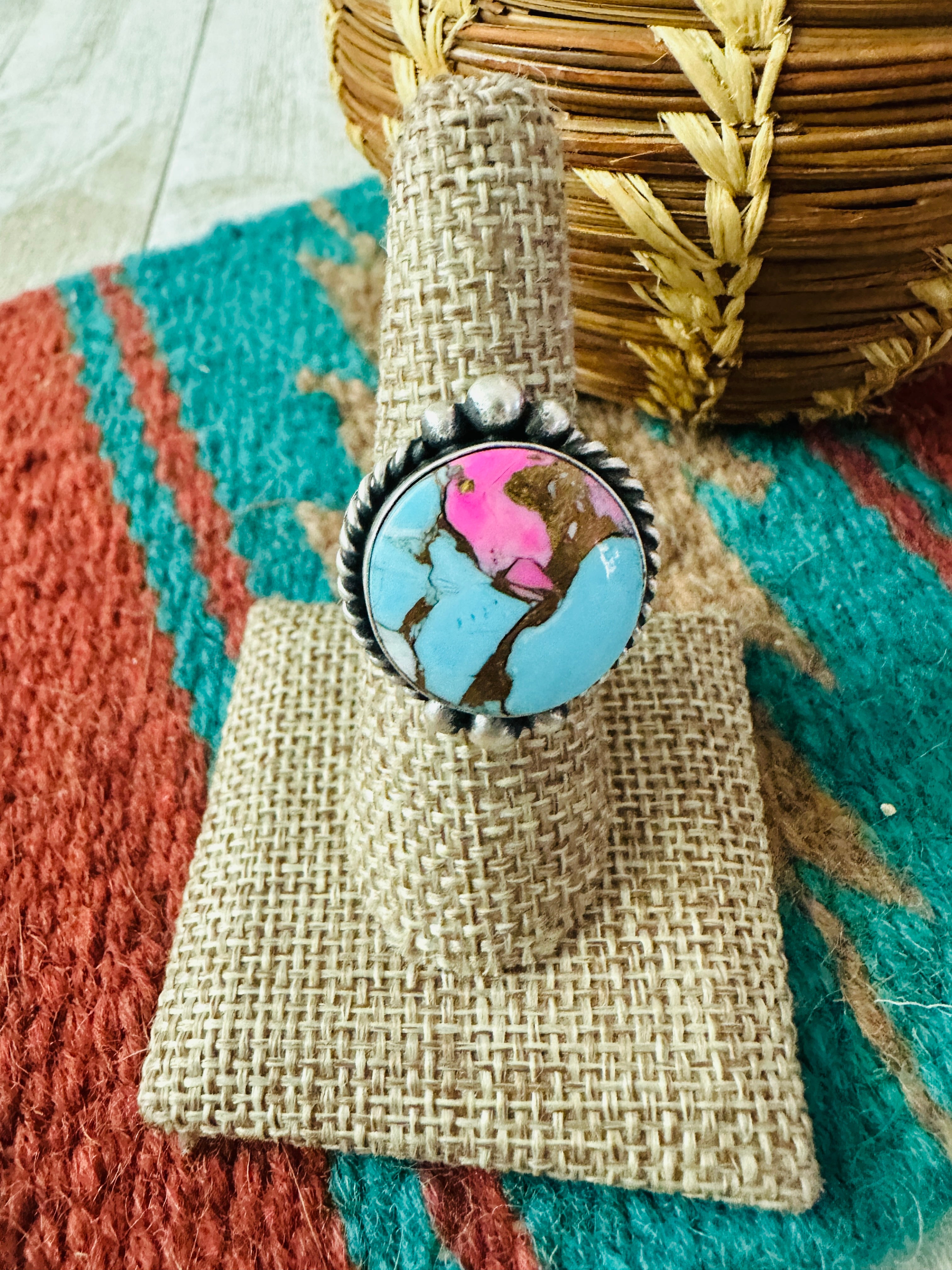 Handcrafted Sterling Silver & Cotton Candy Adjustable Ring