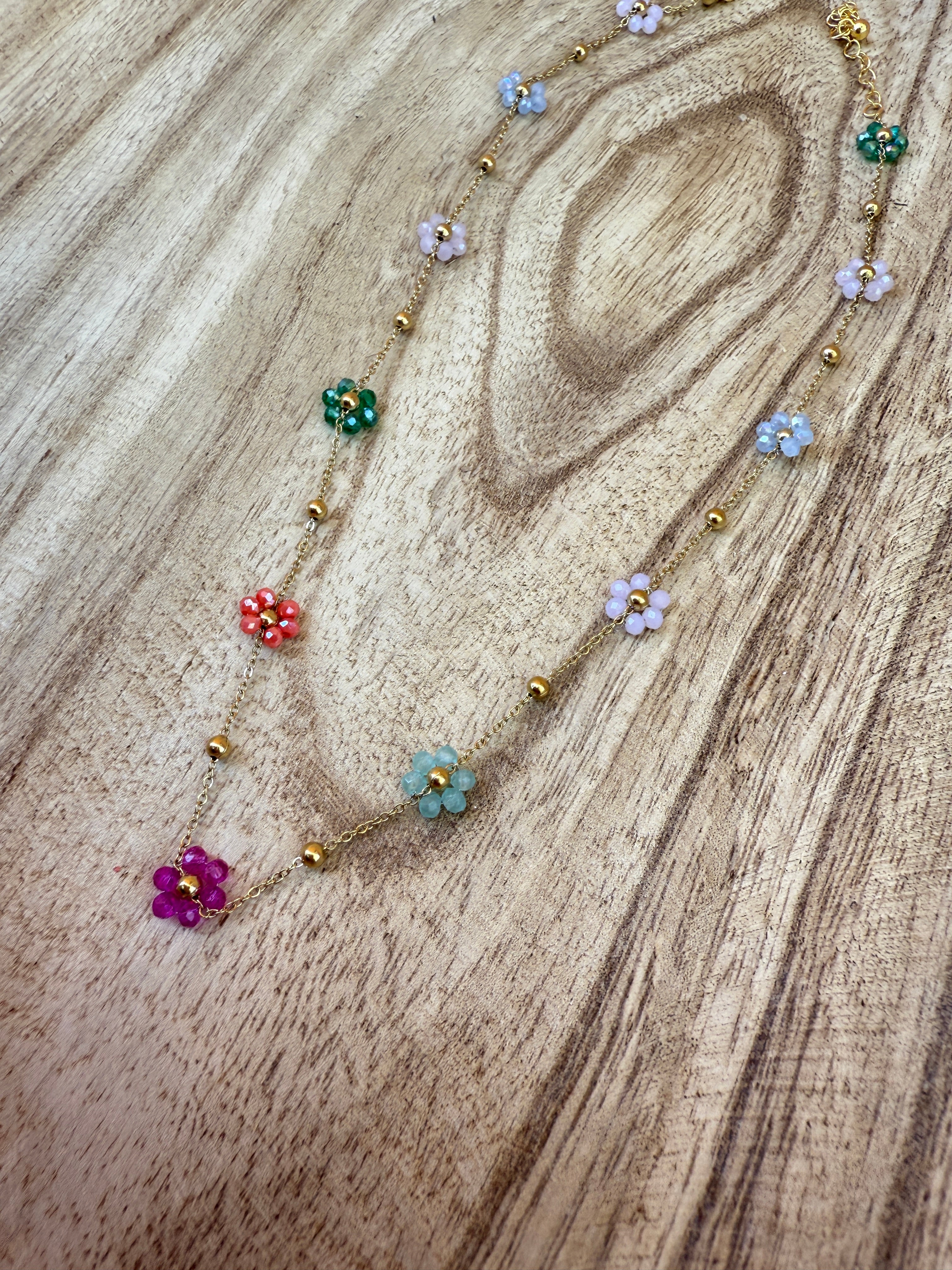 “The Golden Collection” Multi Color Beaded Gold Plated Flower Necklace
