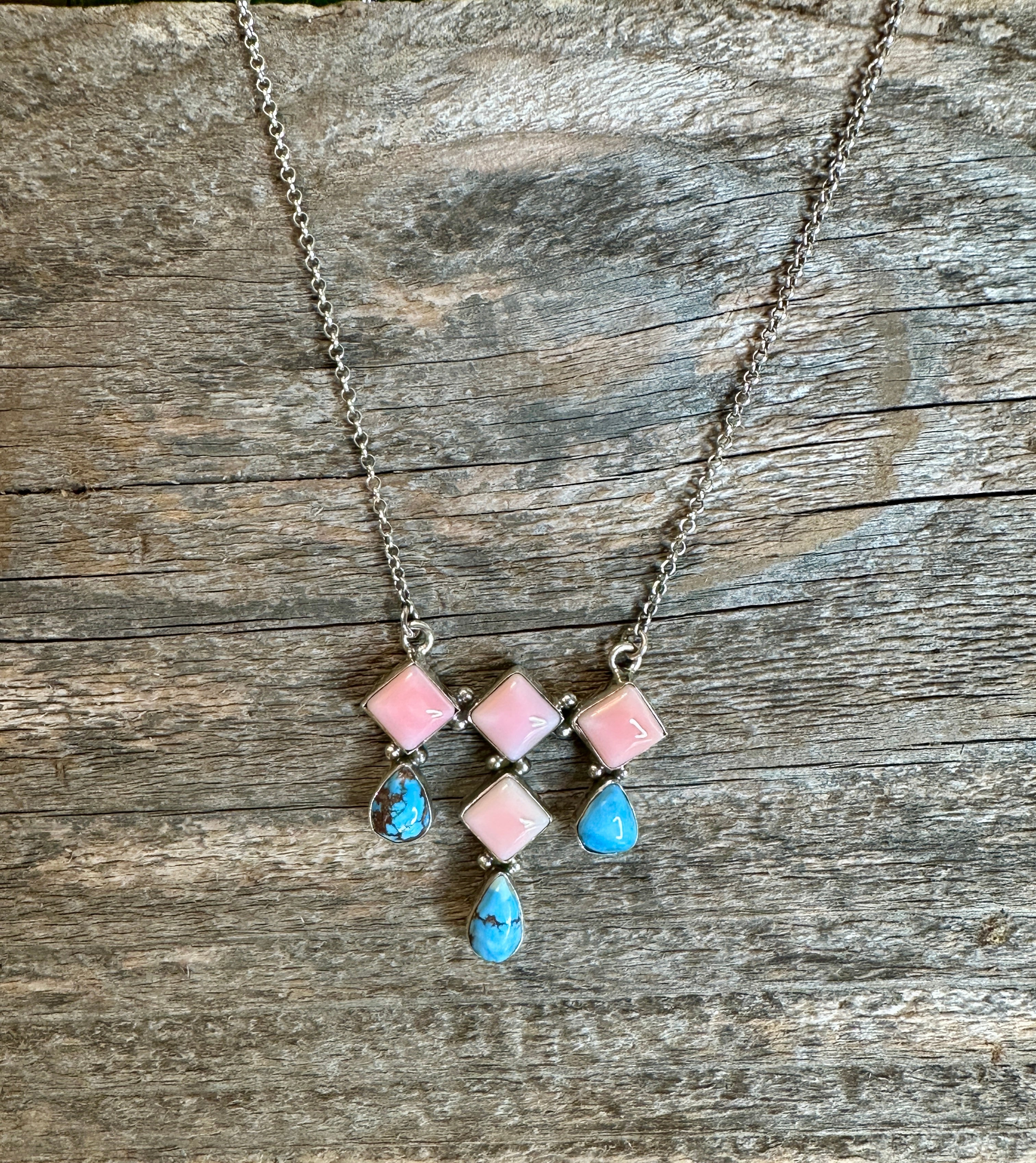 Handmade Golden Hills & Pink Conch Sterling Silver Necklace