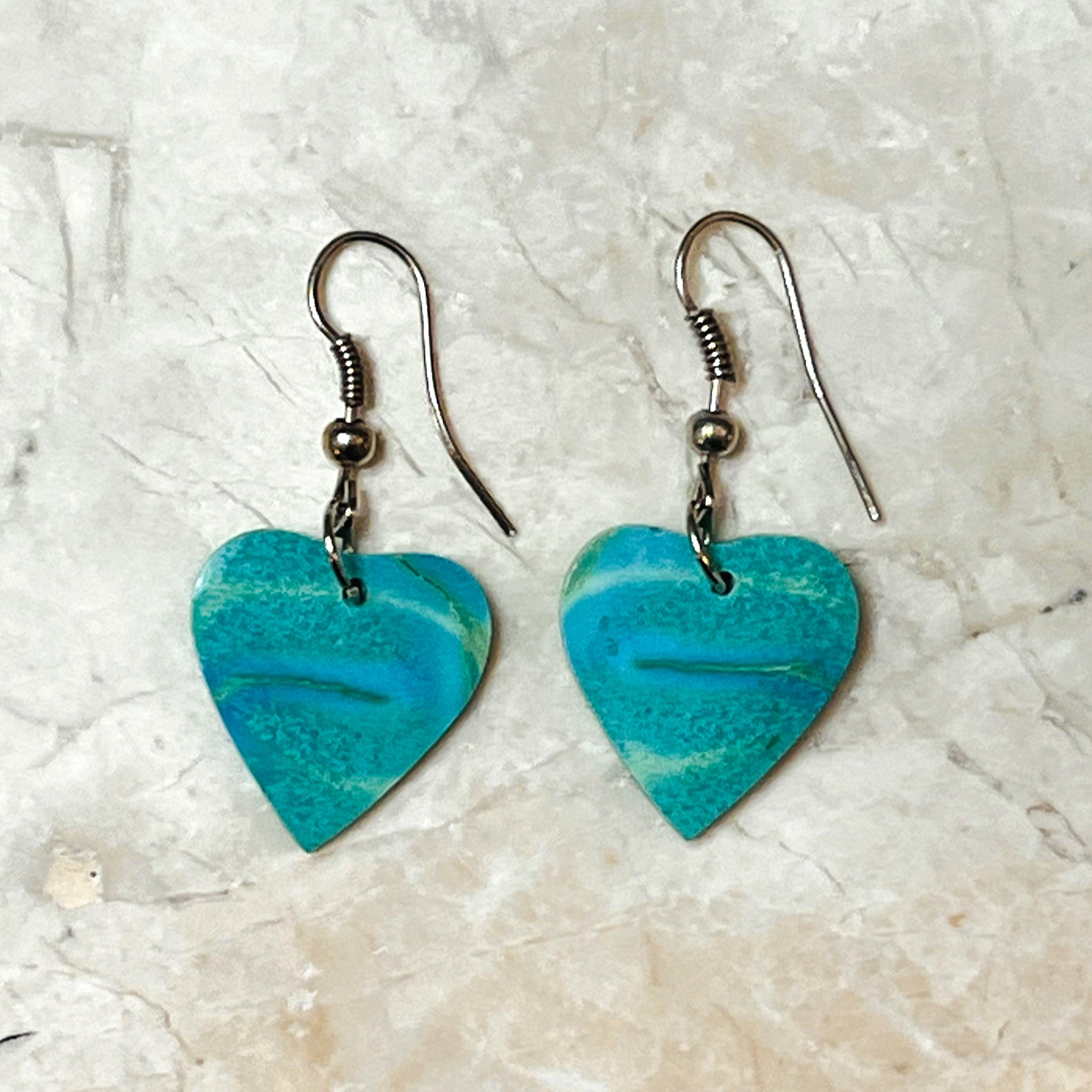 Handcrafted Turquoise Heart Slab Sterling Silver Earrings