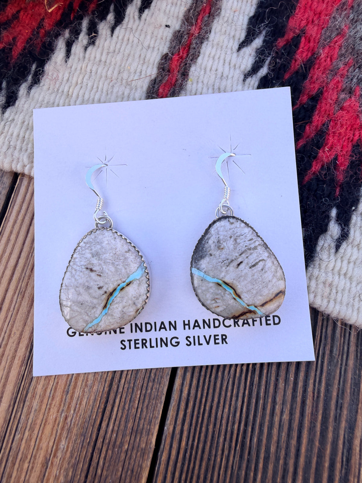 Handcrafted Ribbon Turquoise & Sterling Silver Dangle Earrings