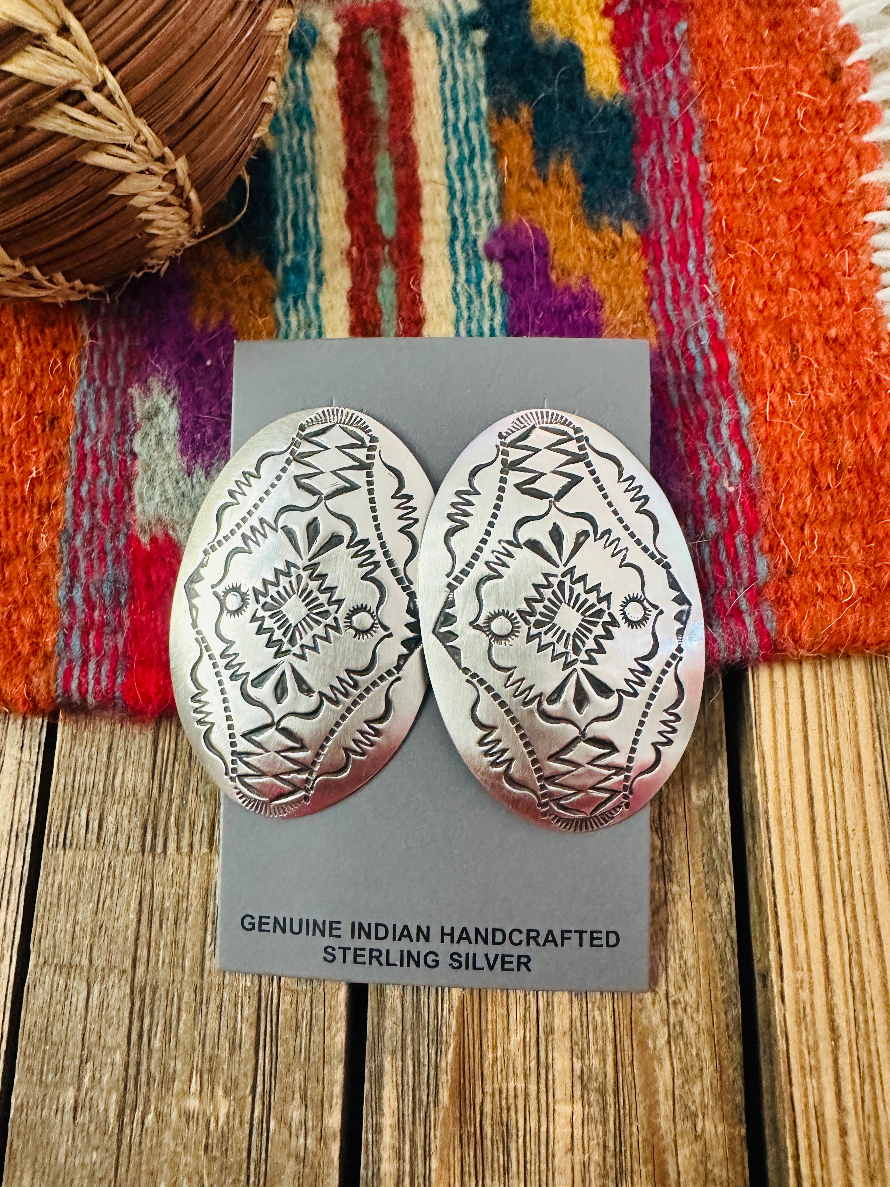 Handcrafted Sterling Silver Concho Post Earrings by Leander Tahe