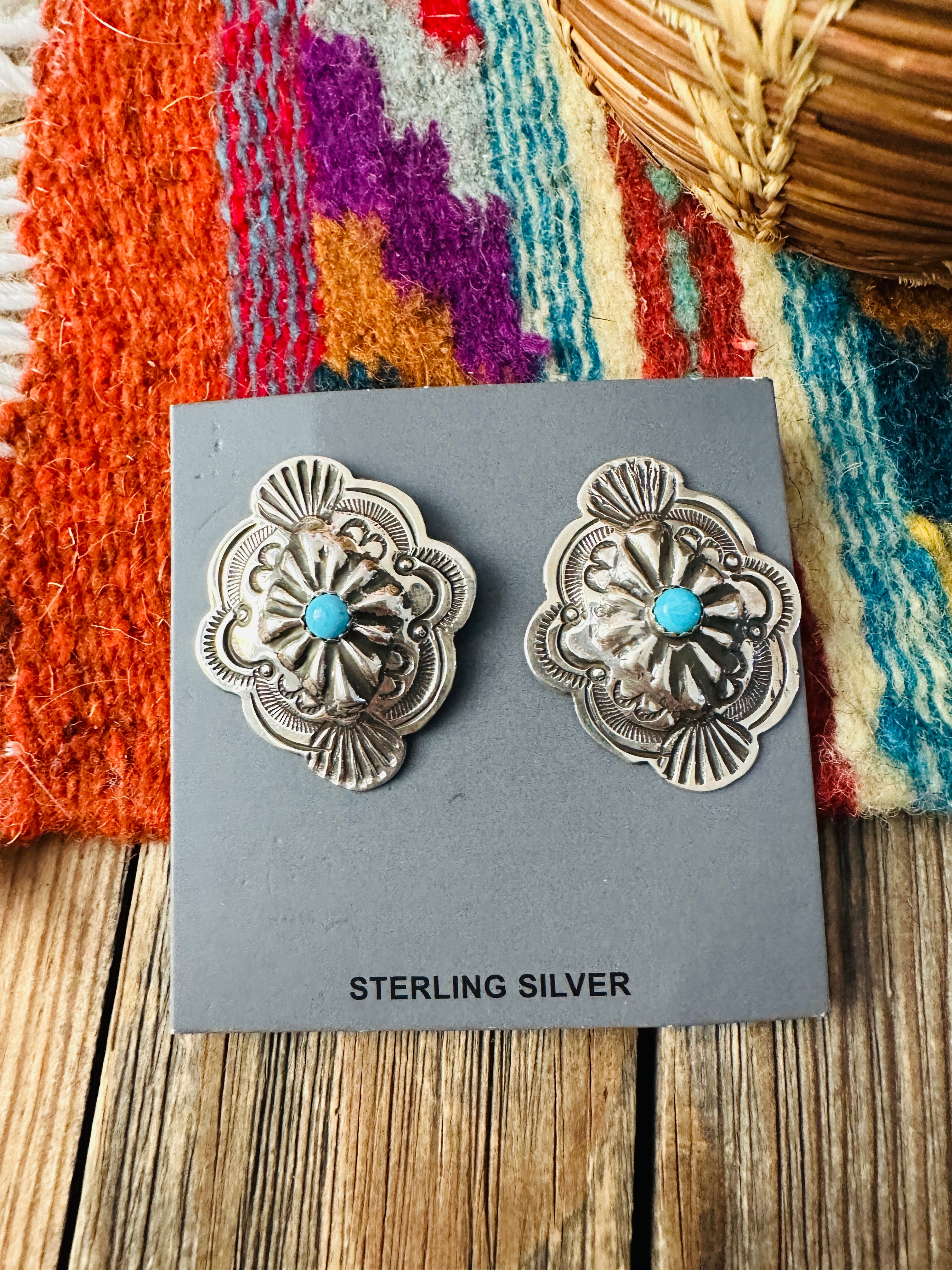 Handcrafted Turquoise & Sterling Silver Concho Post Earrings