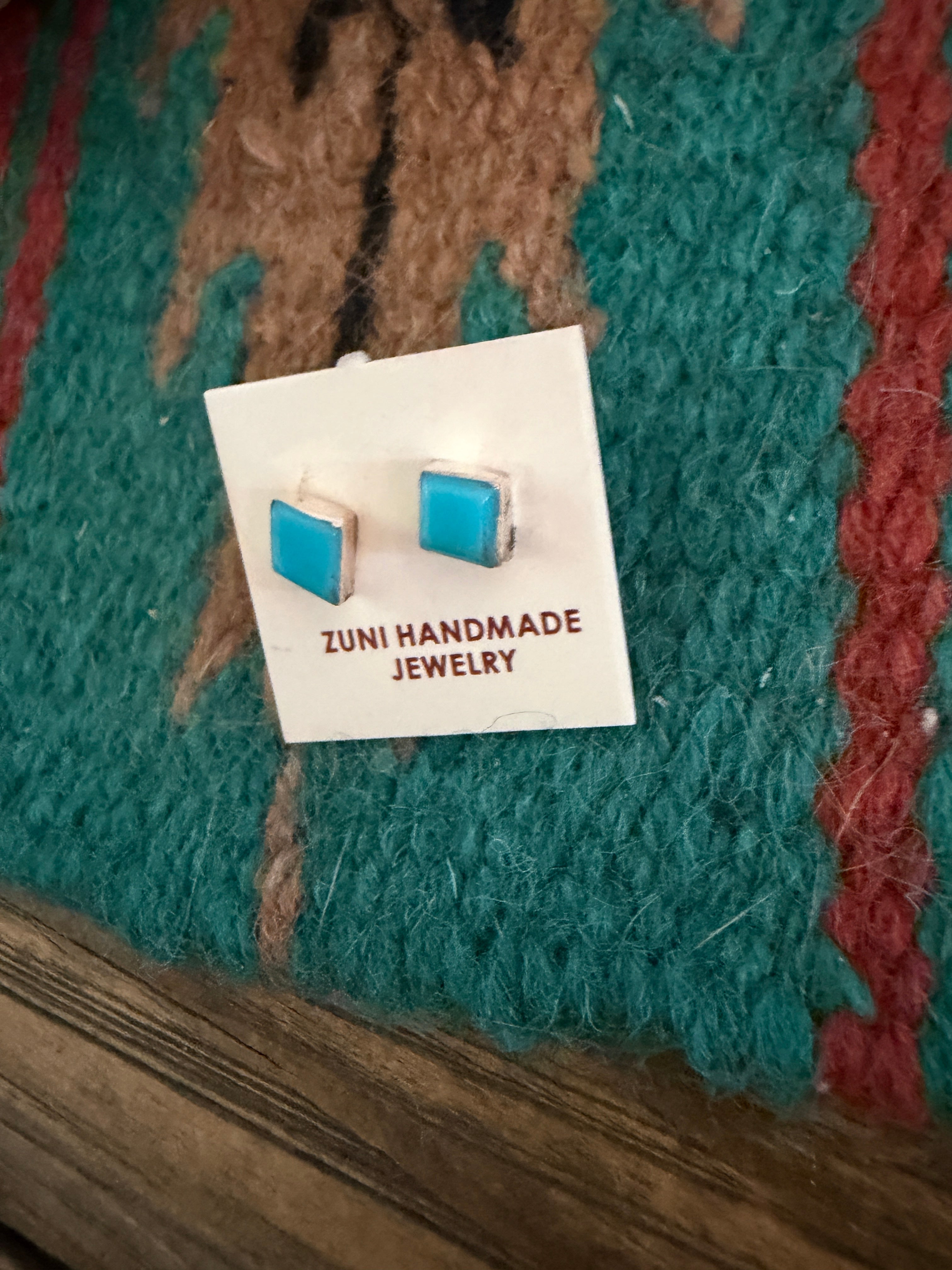 Handcrafted Turquoise & Sterling Silver Diamond Stud Earrings