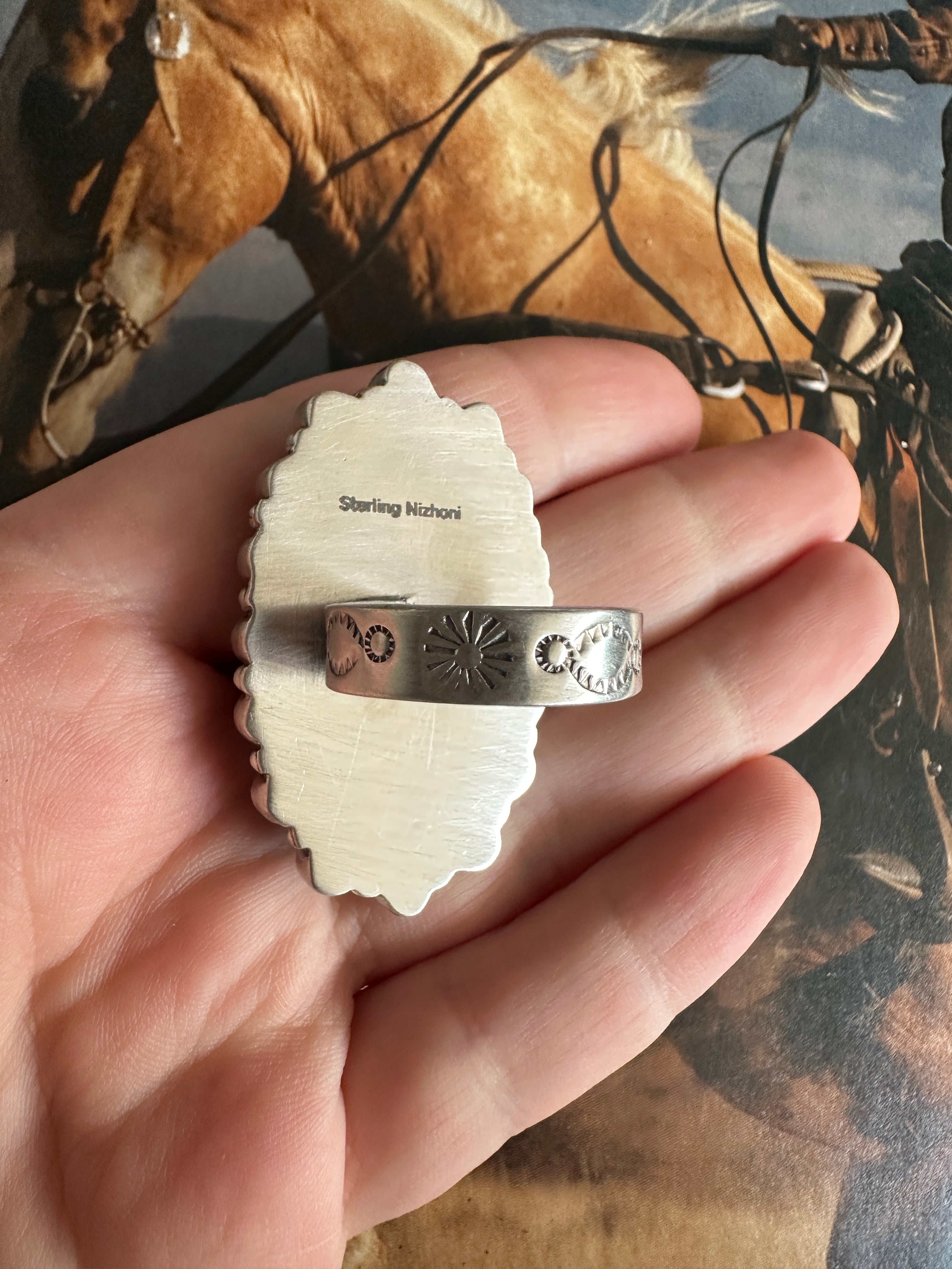 THE SILVERTON Beautiful Handmade White Buffalo And Sterling Silver Adjustable Cluster Ring