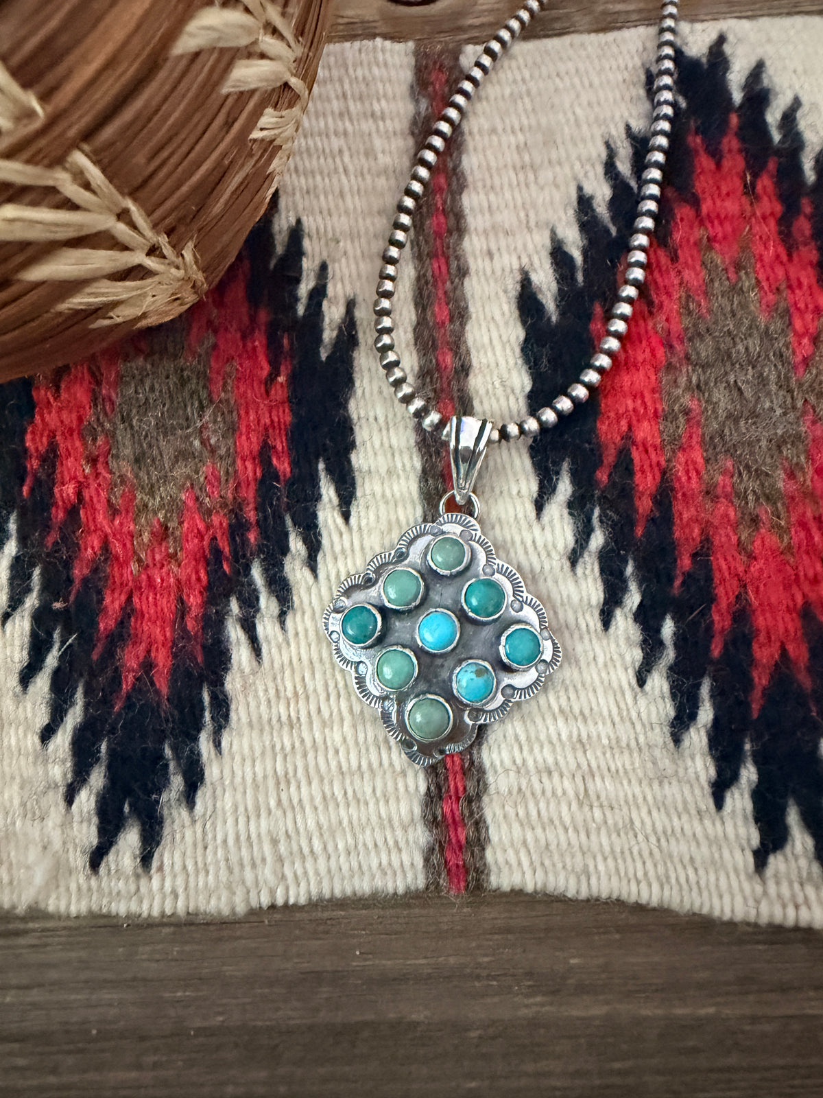 Handcrafted Turquoise and Sterling Silver Cluster Pendant by Tina Benally