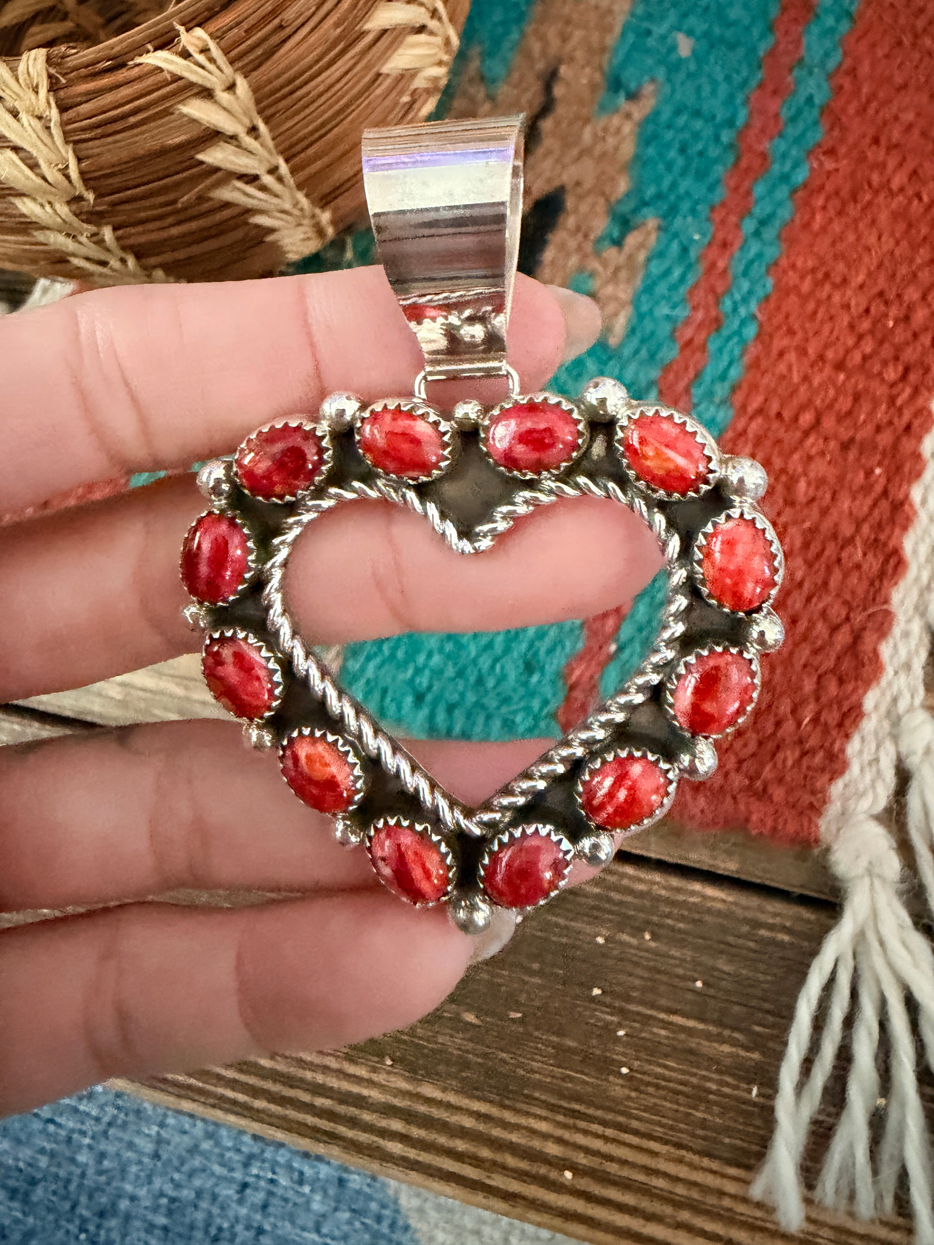 Handcrafted Sterling Silver & Coral Heart Pendant