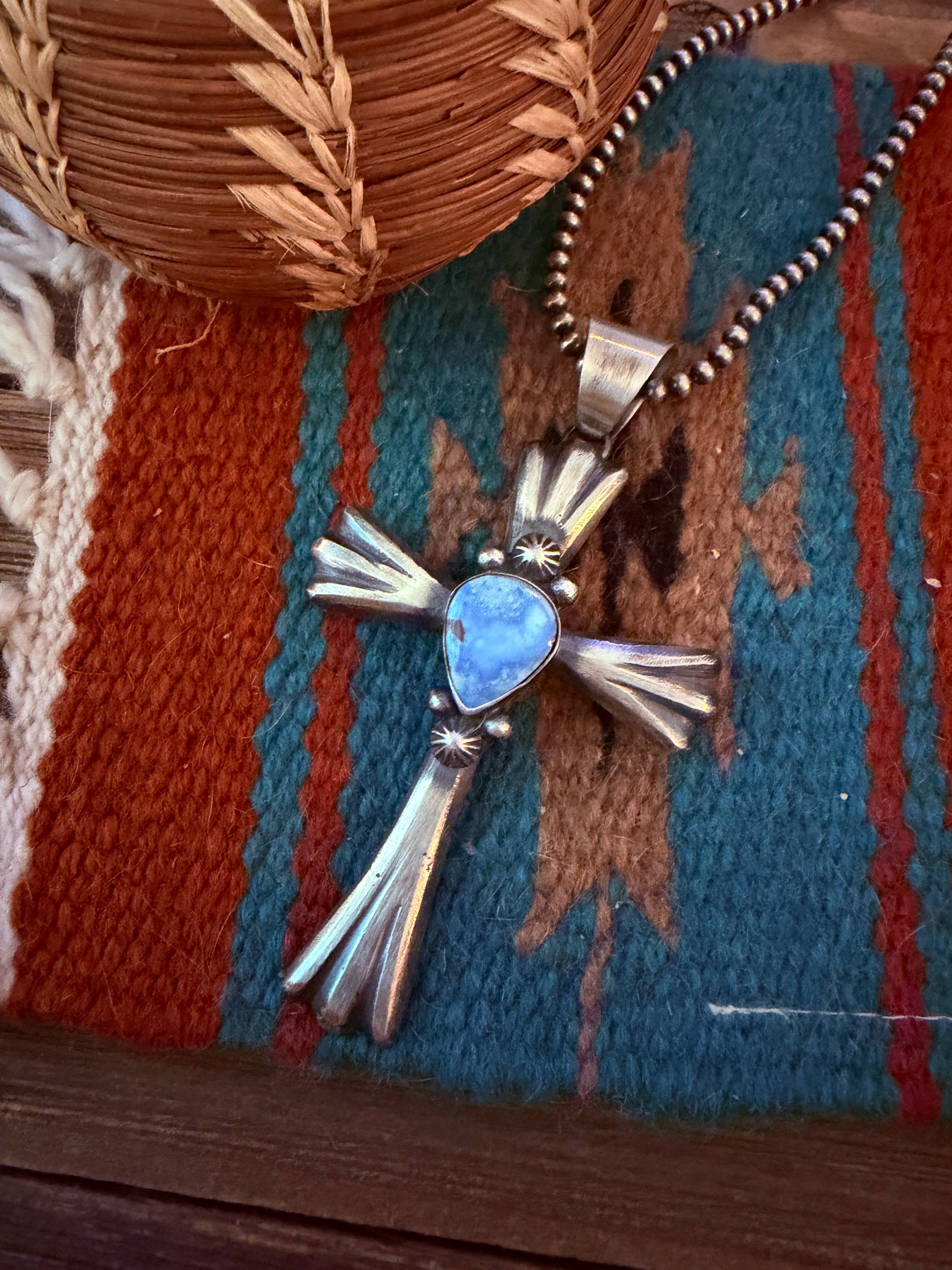 Handcrafted Golden Hills Turquoise & Sterling Silver Cross Pendant by Chimney Butte