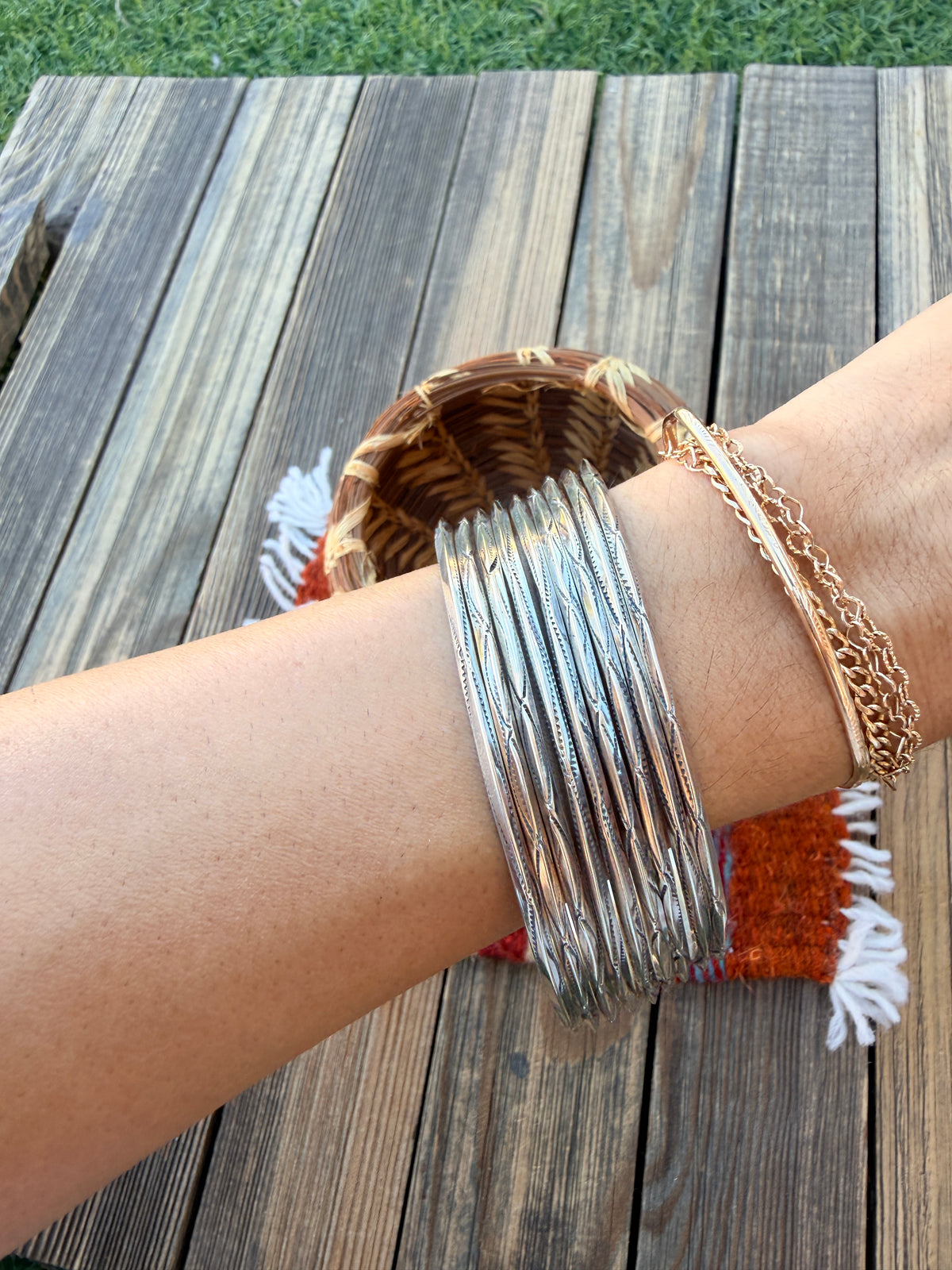 Handcrafted Sterling Silver Stamped Bangle Bracelet