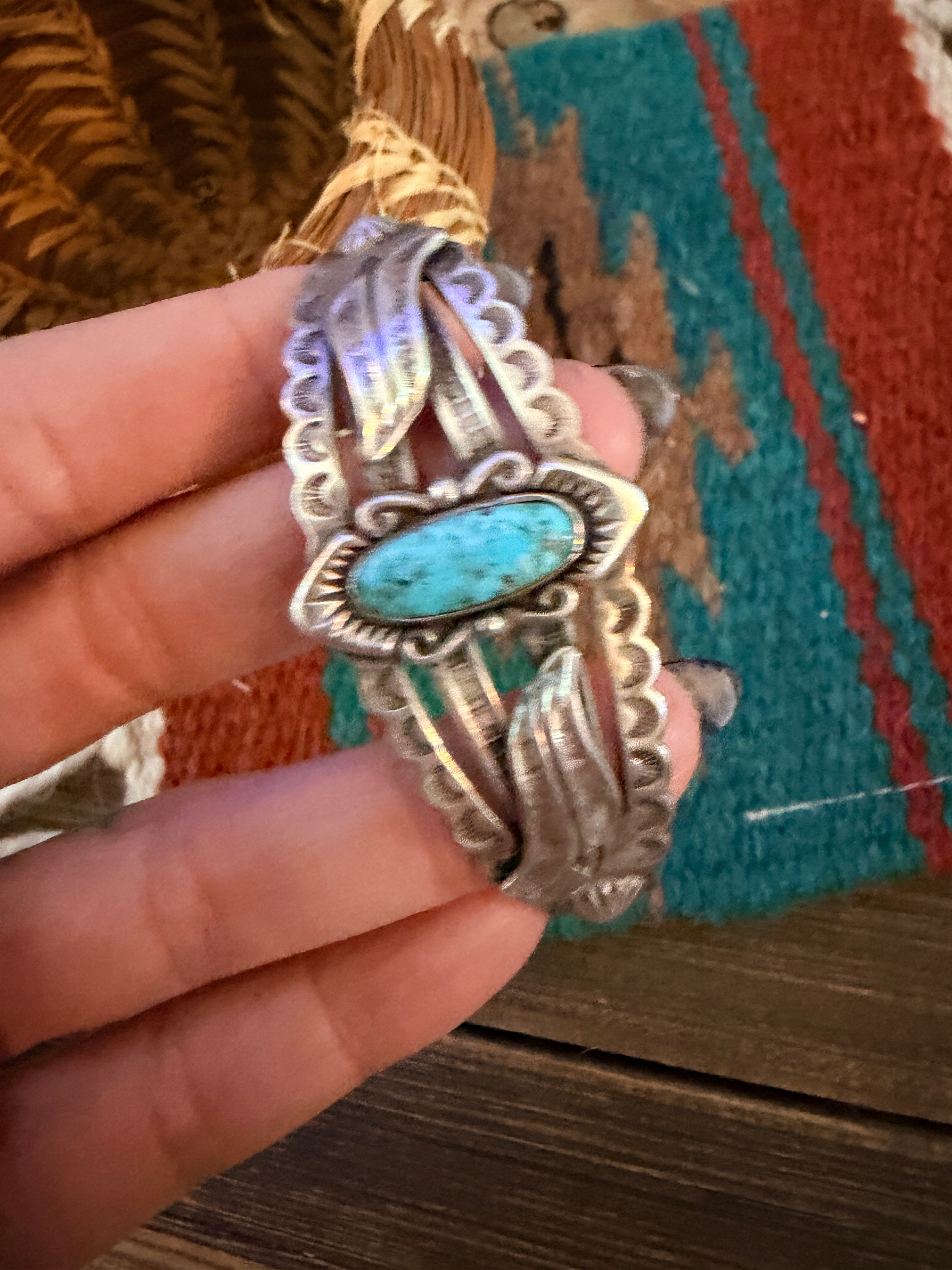 Handcrafted Old Pawn Sterling Silver & Turquoise Cuff Bracelet