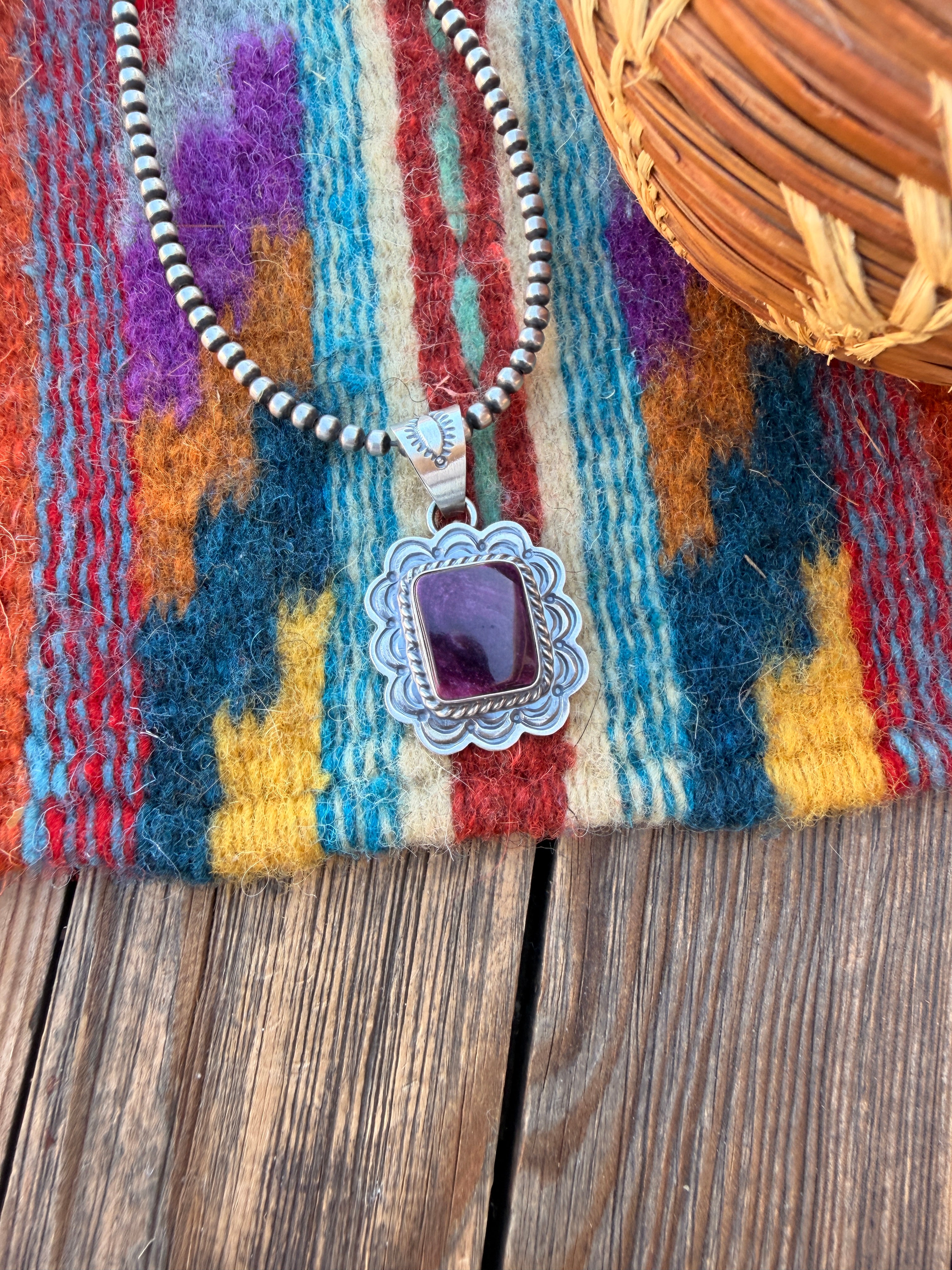 Handcrafted Sterling Silver & Purple Spiny Pendant by Patrick Skeets