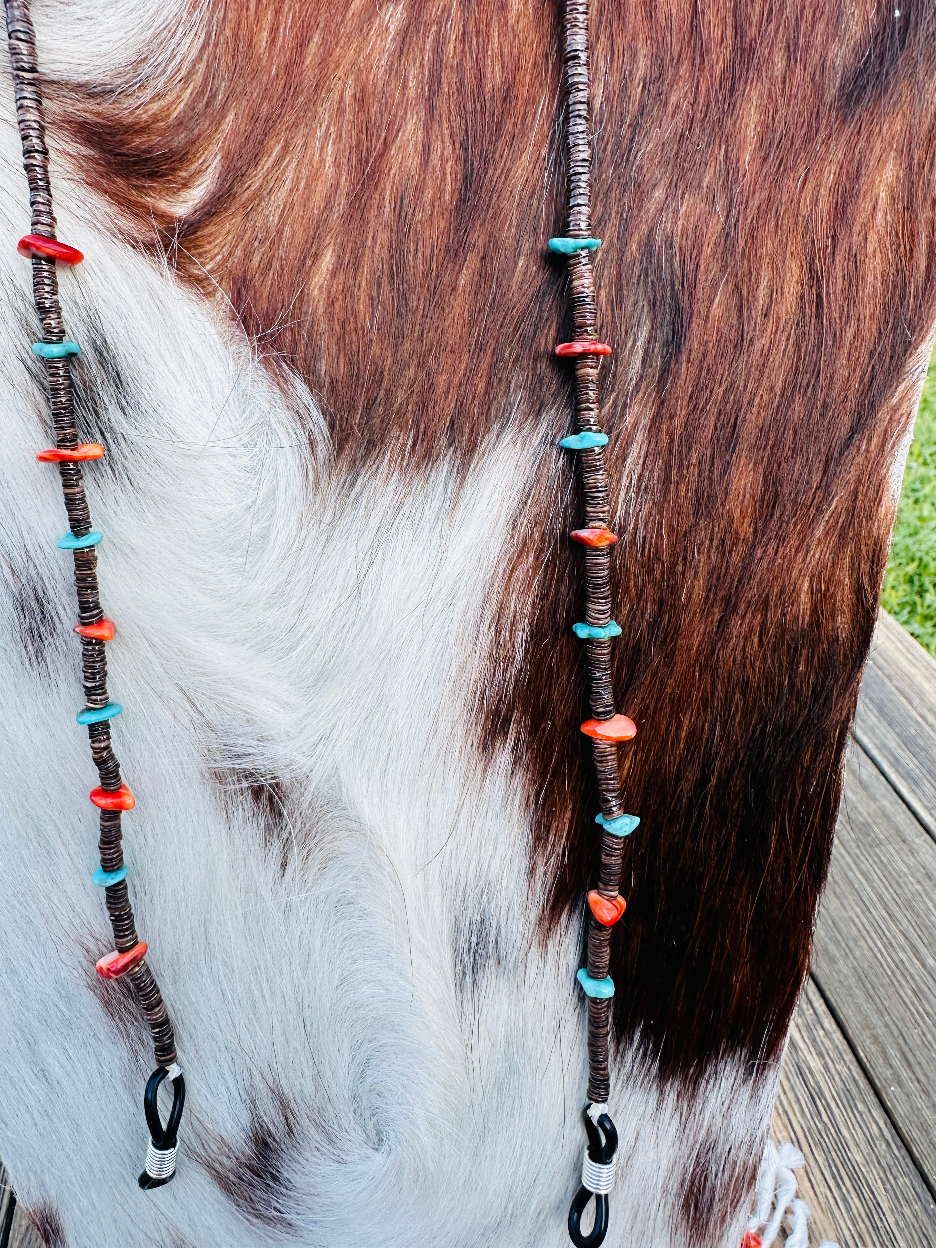 Handcrafted Turquoise, Spiny Oyster & Heishi Beaded Glasses Strap