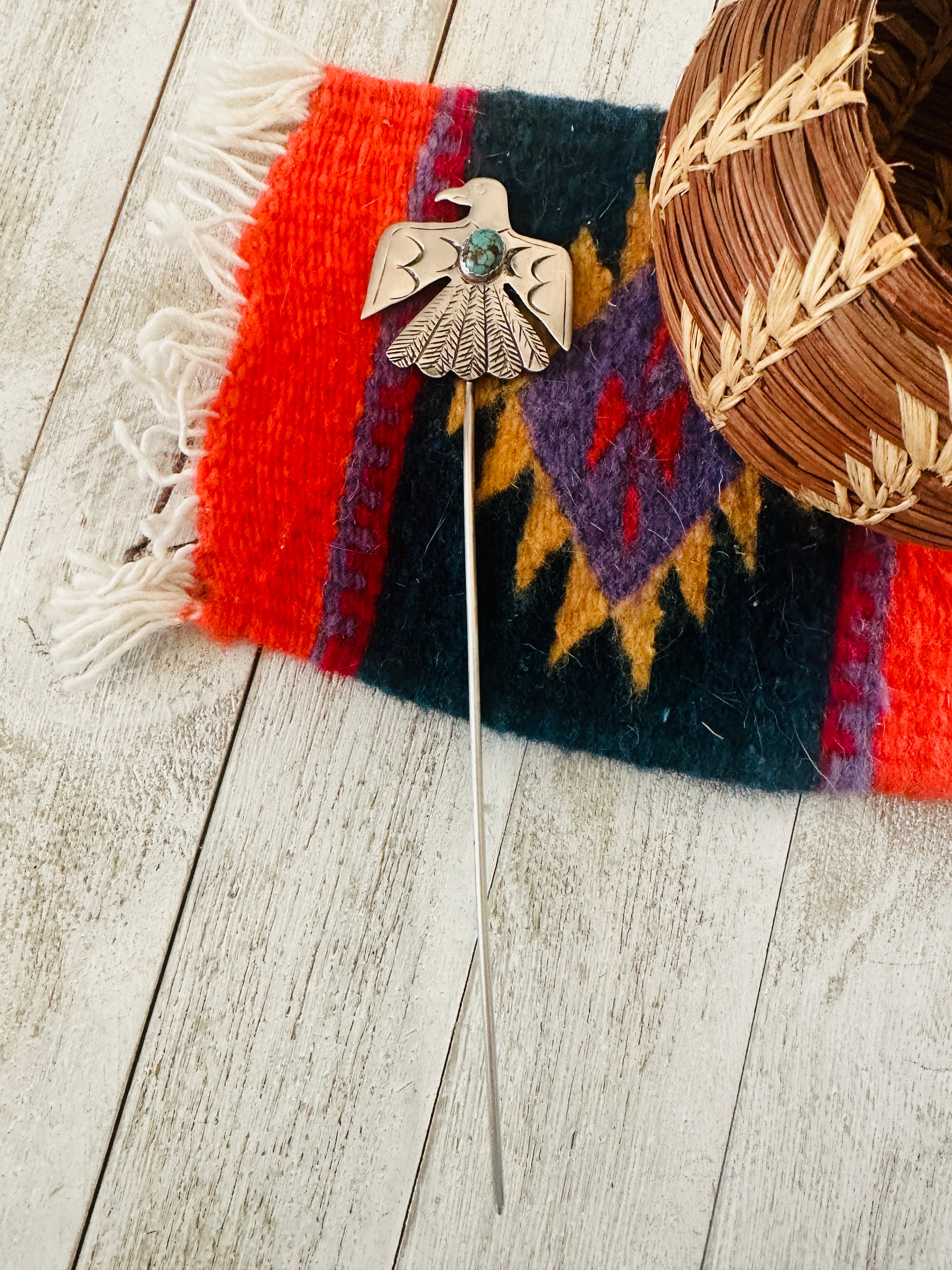 Handcrafted Turquoise & Sterling Silver Thunderbird Hair Pin