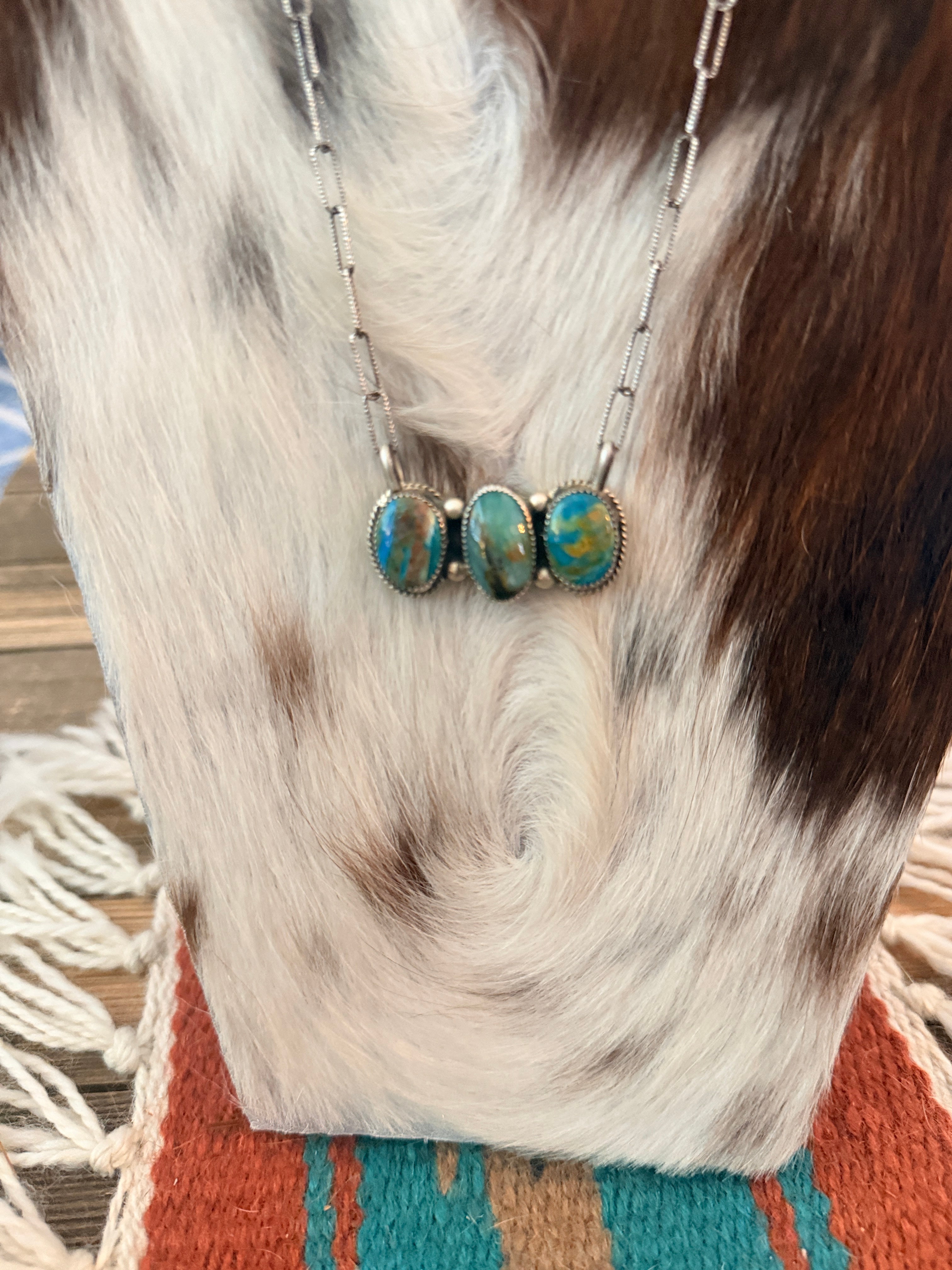 Handmade Sterling Silver & Peruvian Blue Opal Necklace