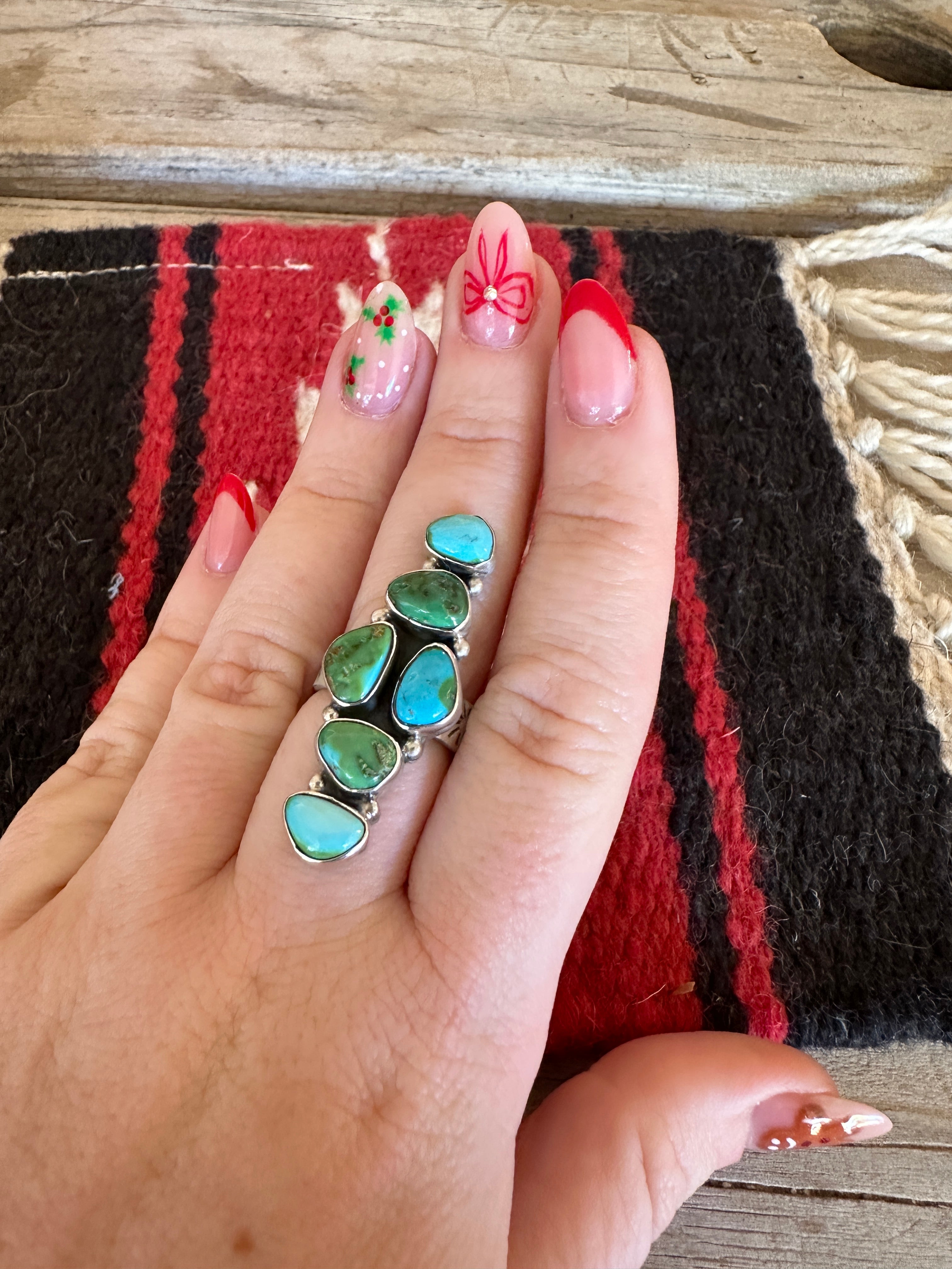 Beautiful Handmade Sonoran Mountain Turquoise And Sterling Silver Adjustable Cluster Ring