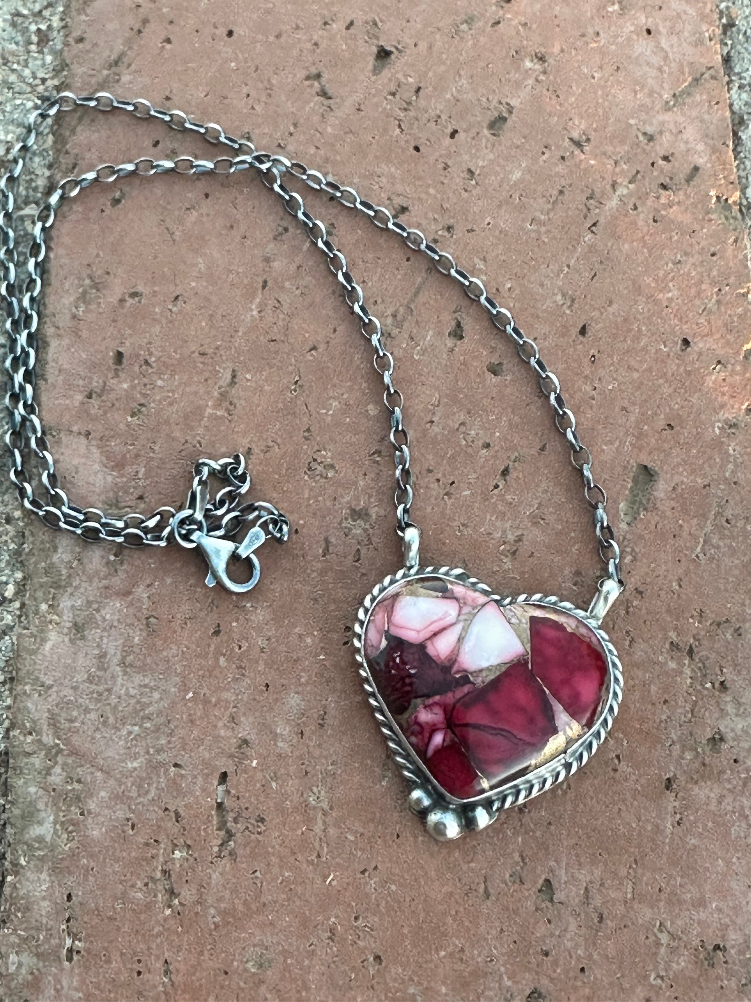 Handcrafted Rose Dahlia & Sterling Silver Heart Necklace