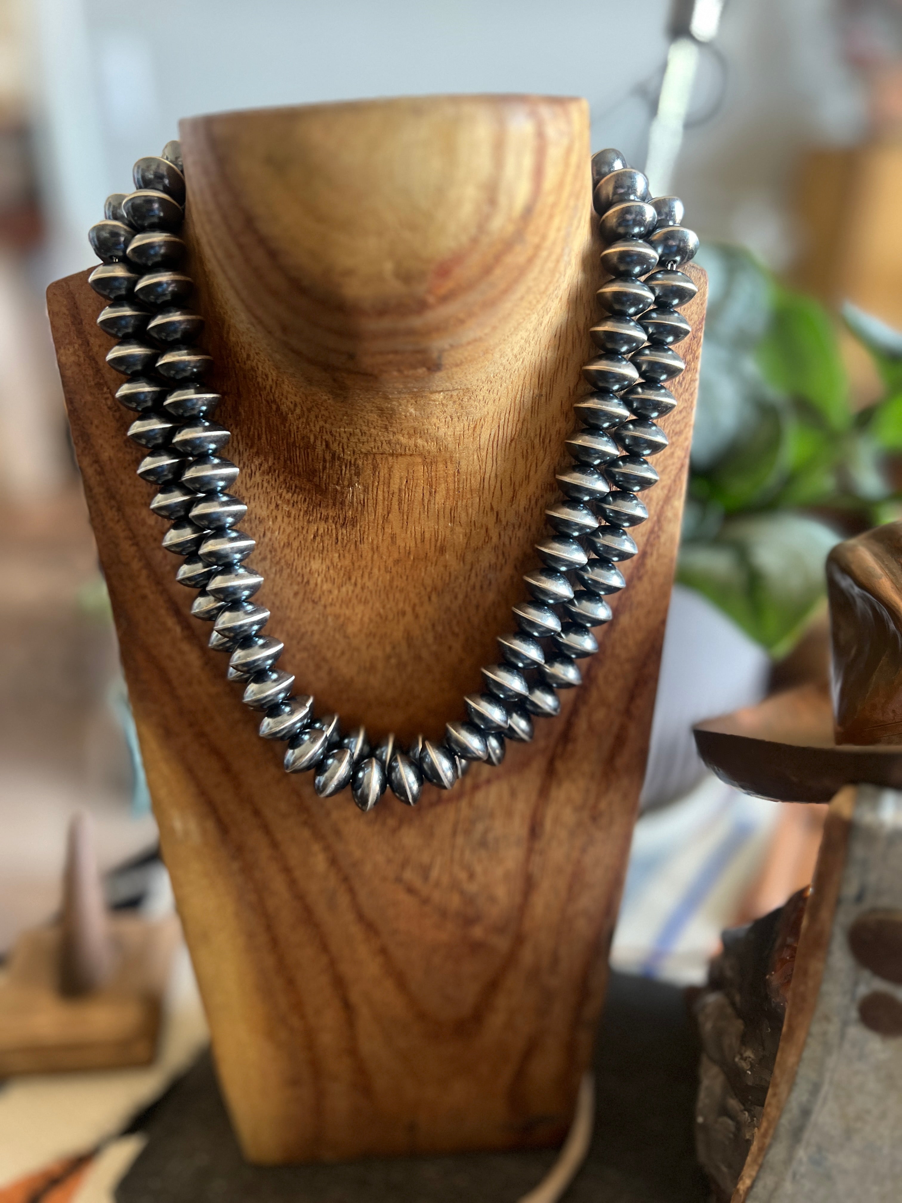 Handcrafted 13.5mm Sterling Silver Saucer Pearl Bead Necklace by Michelle Jameson, 18 inches