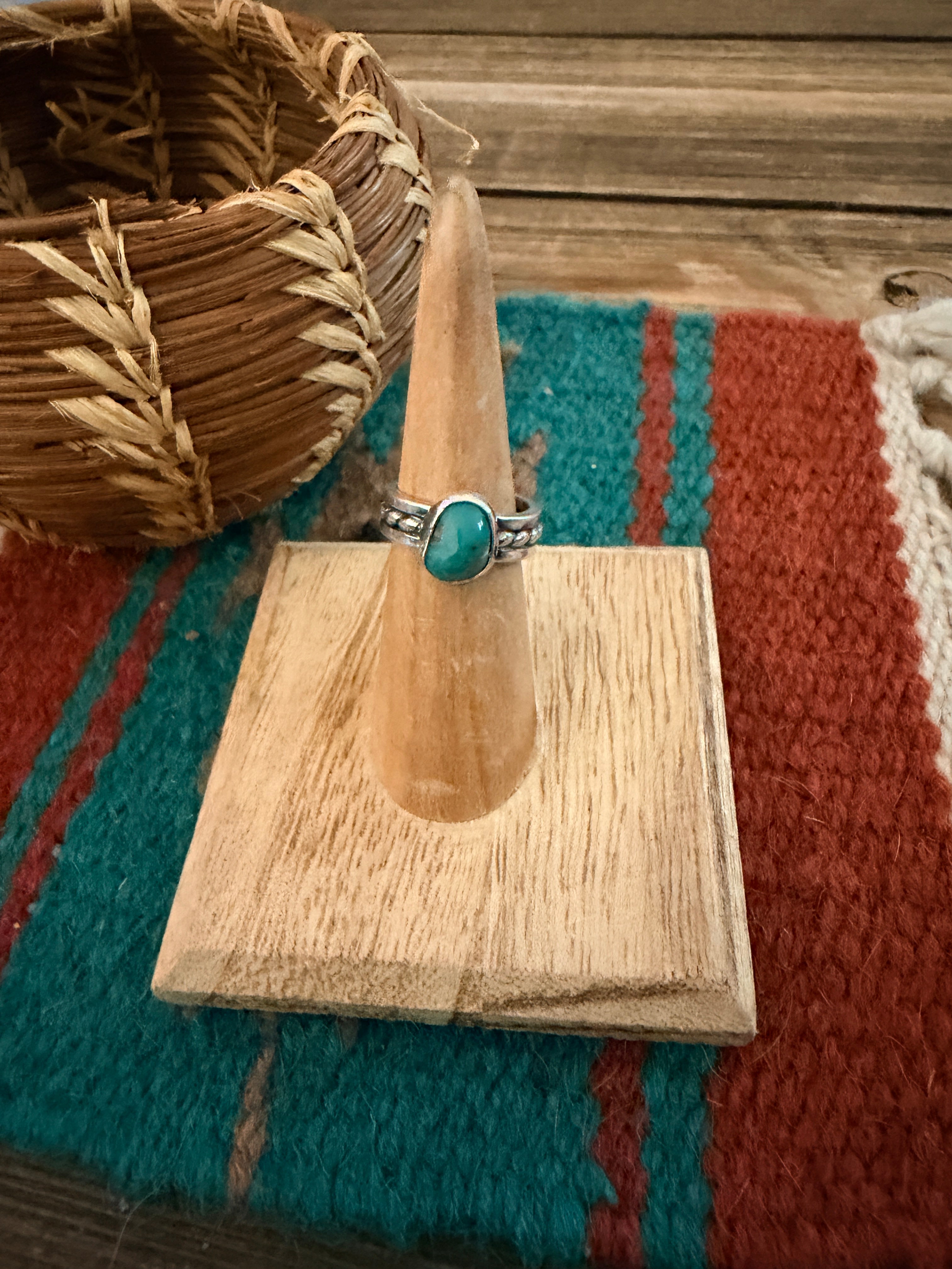Handcrafted Turquoise & Sterling Silver Band Ring Size 4.5