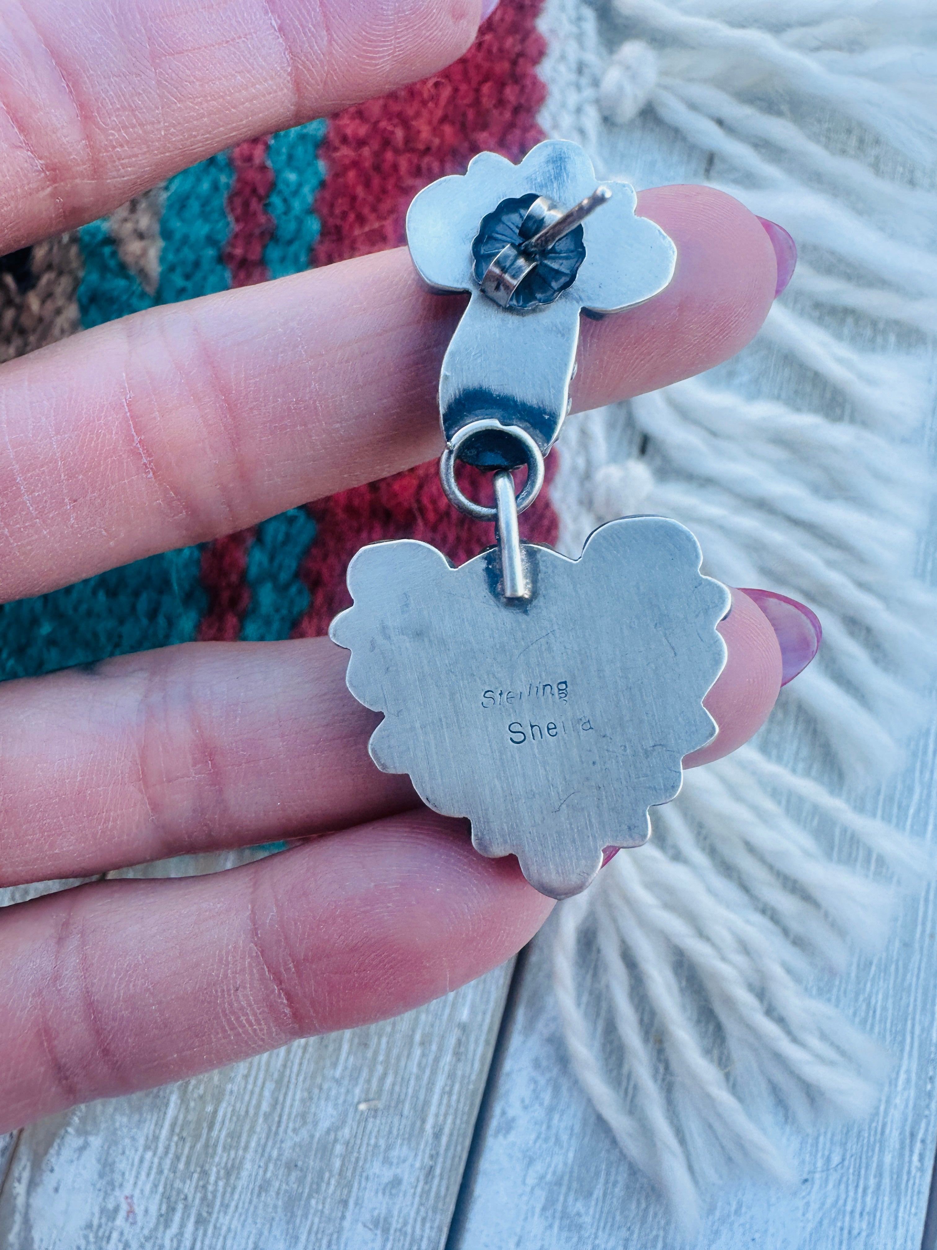 Handcrafted Turquoise And Sterling Silver Cluster Dangle Earrings by Sheila Becenti