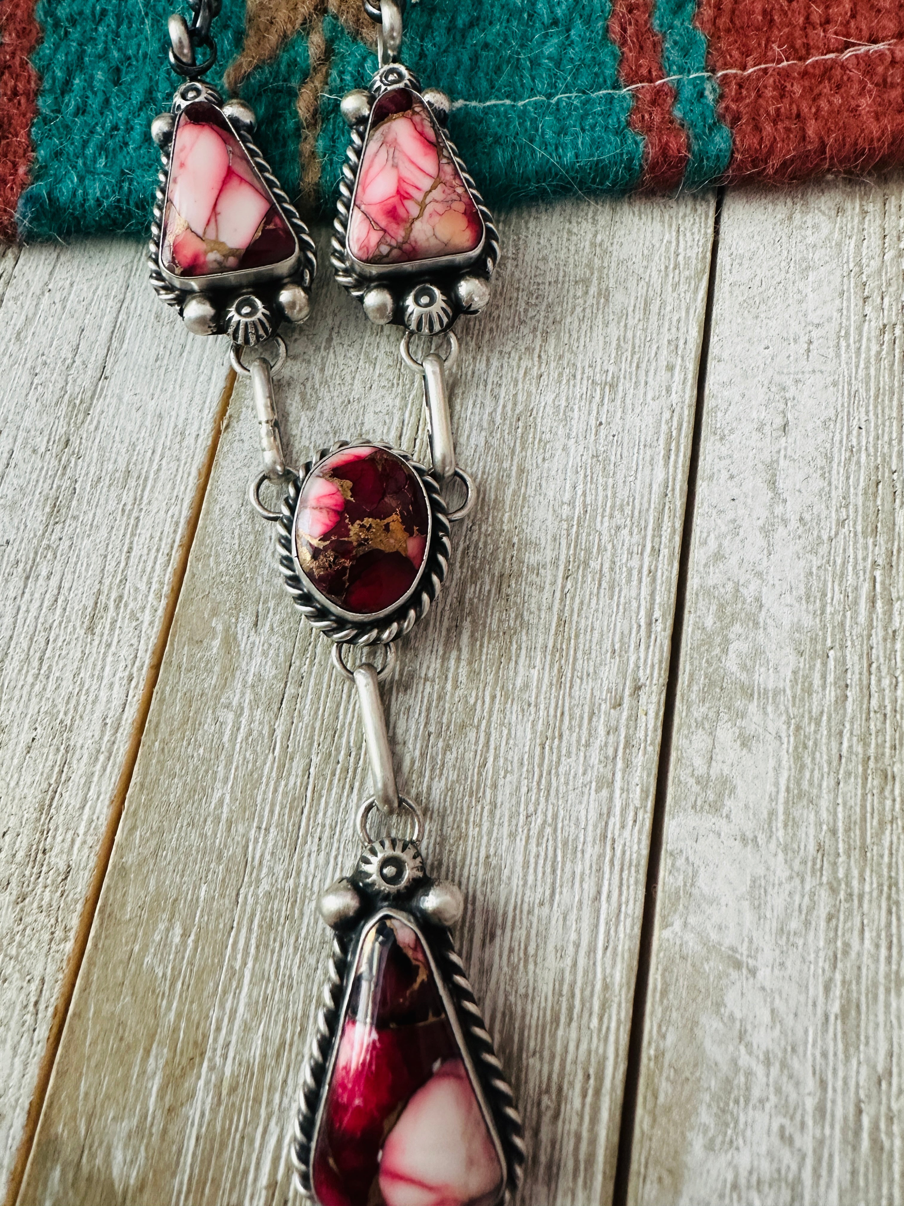 Handcrafted Rose Dahlia & Sterling Silver Necklace and Earring Set