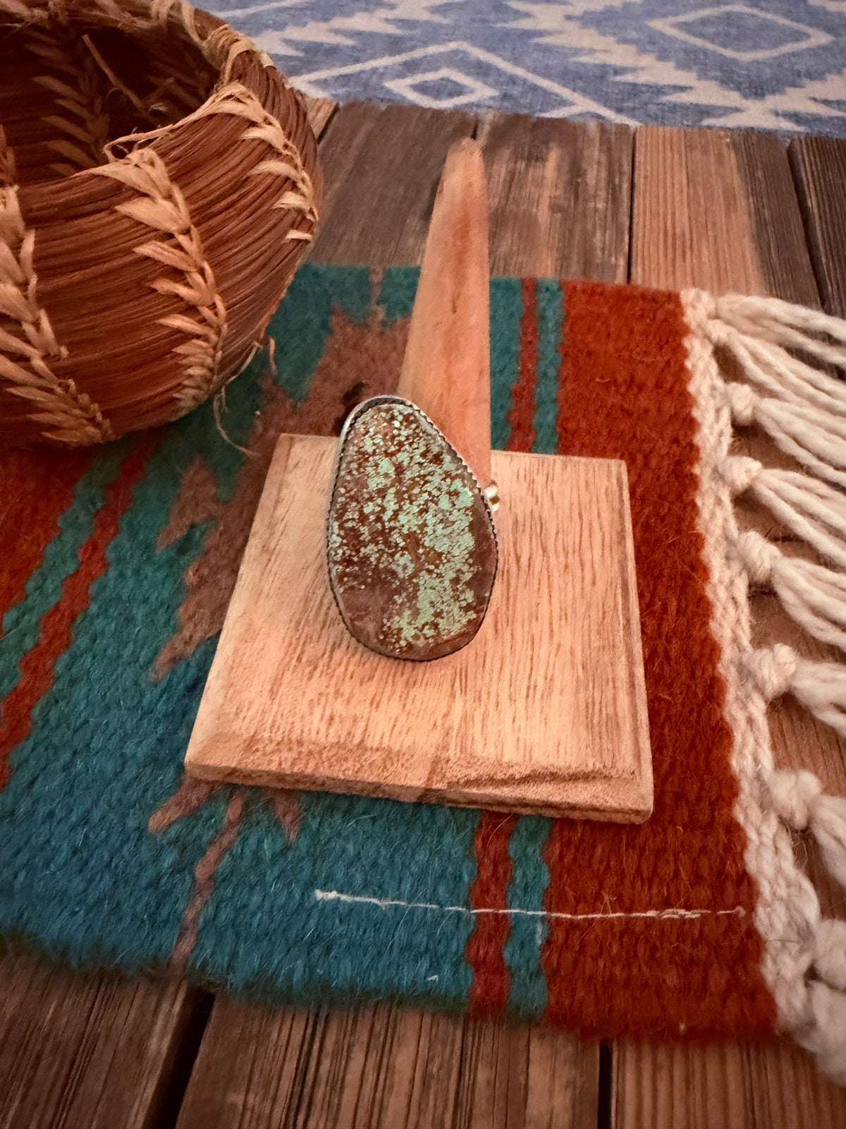 Handcrafted Number 8 Turquoise & Sterling Silver Adjustable Ring by Leslie Nez