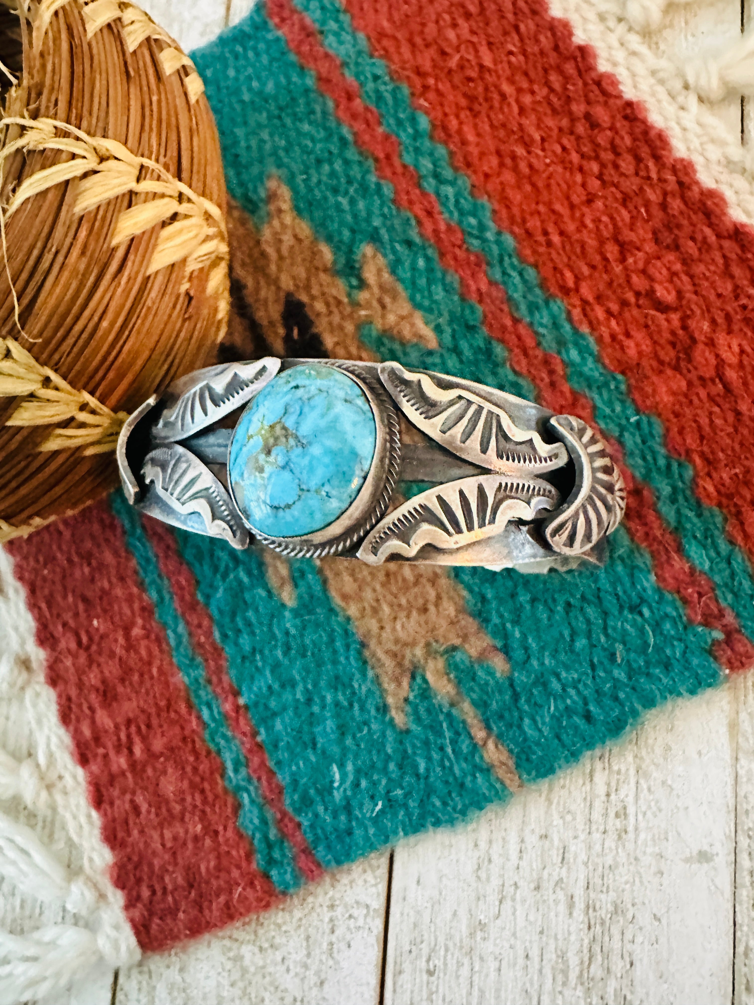 Handcrafted Turquoise & Sterling Silver Cuff Bracelet by Gilbert Tom