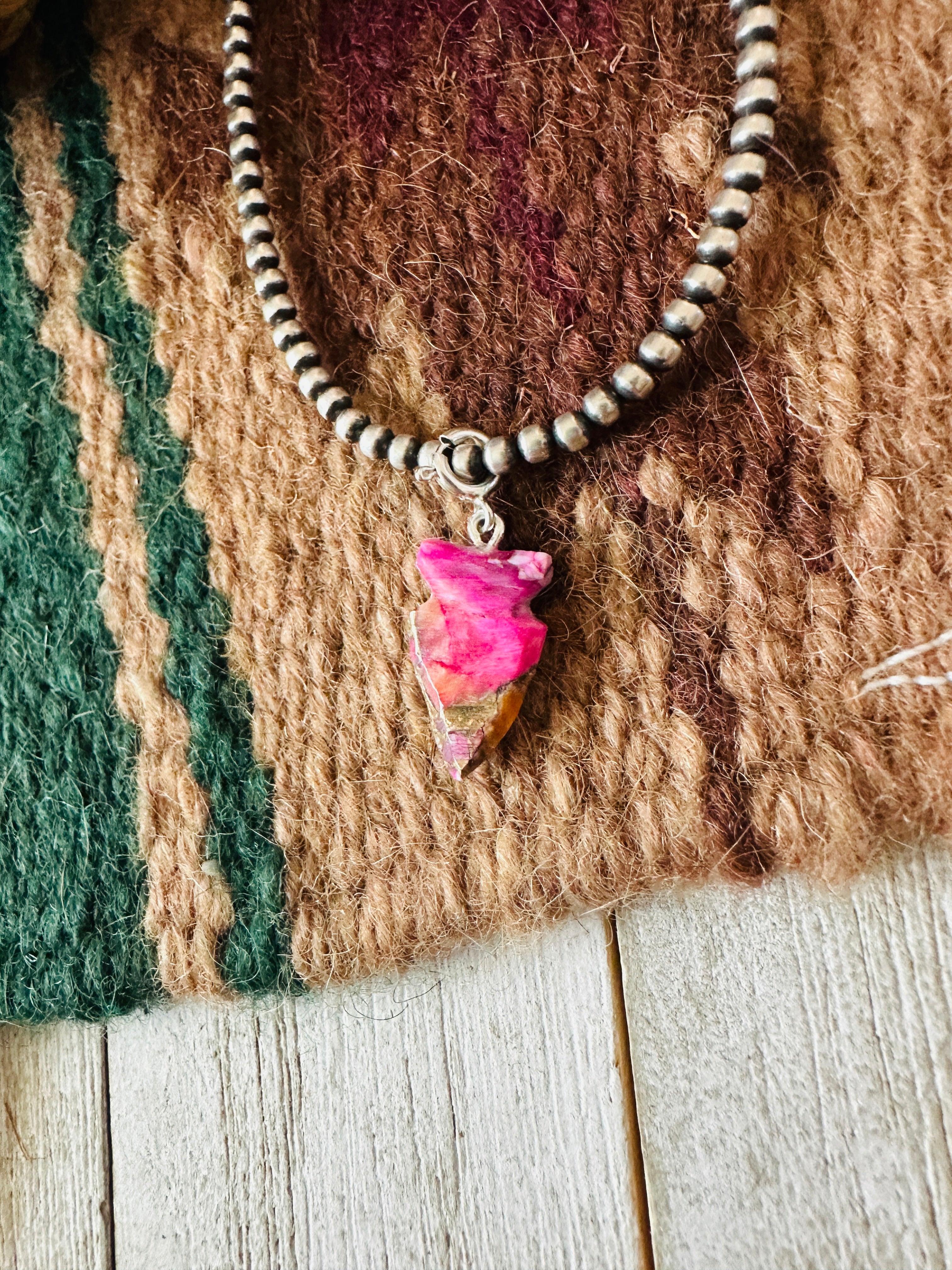Handcrafted Hand Carved Pink Mojave Arrowhead Charm