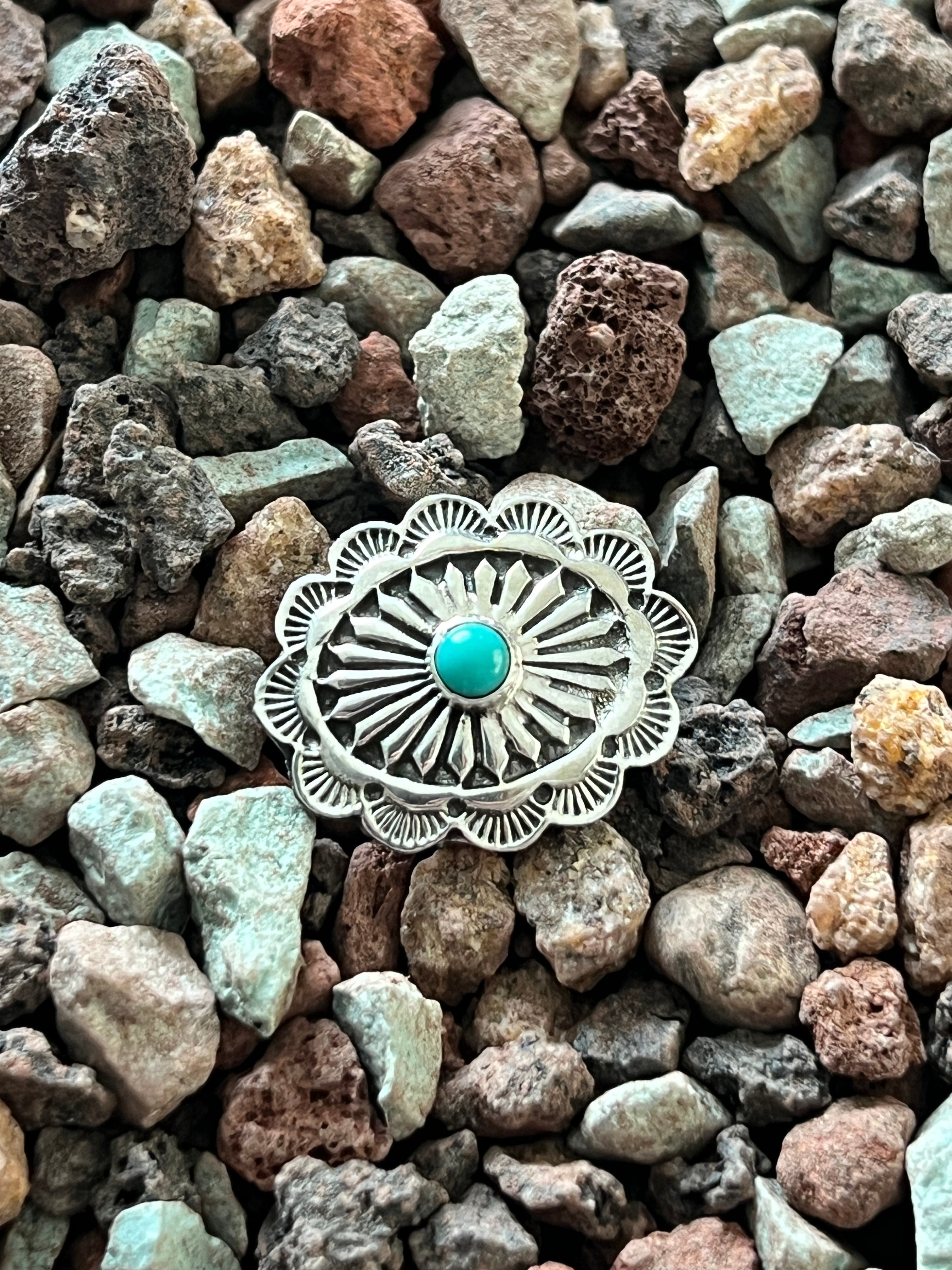 Sterling Silver and Kingman Turquoise Traditional Style Concho Slide, Round