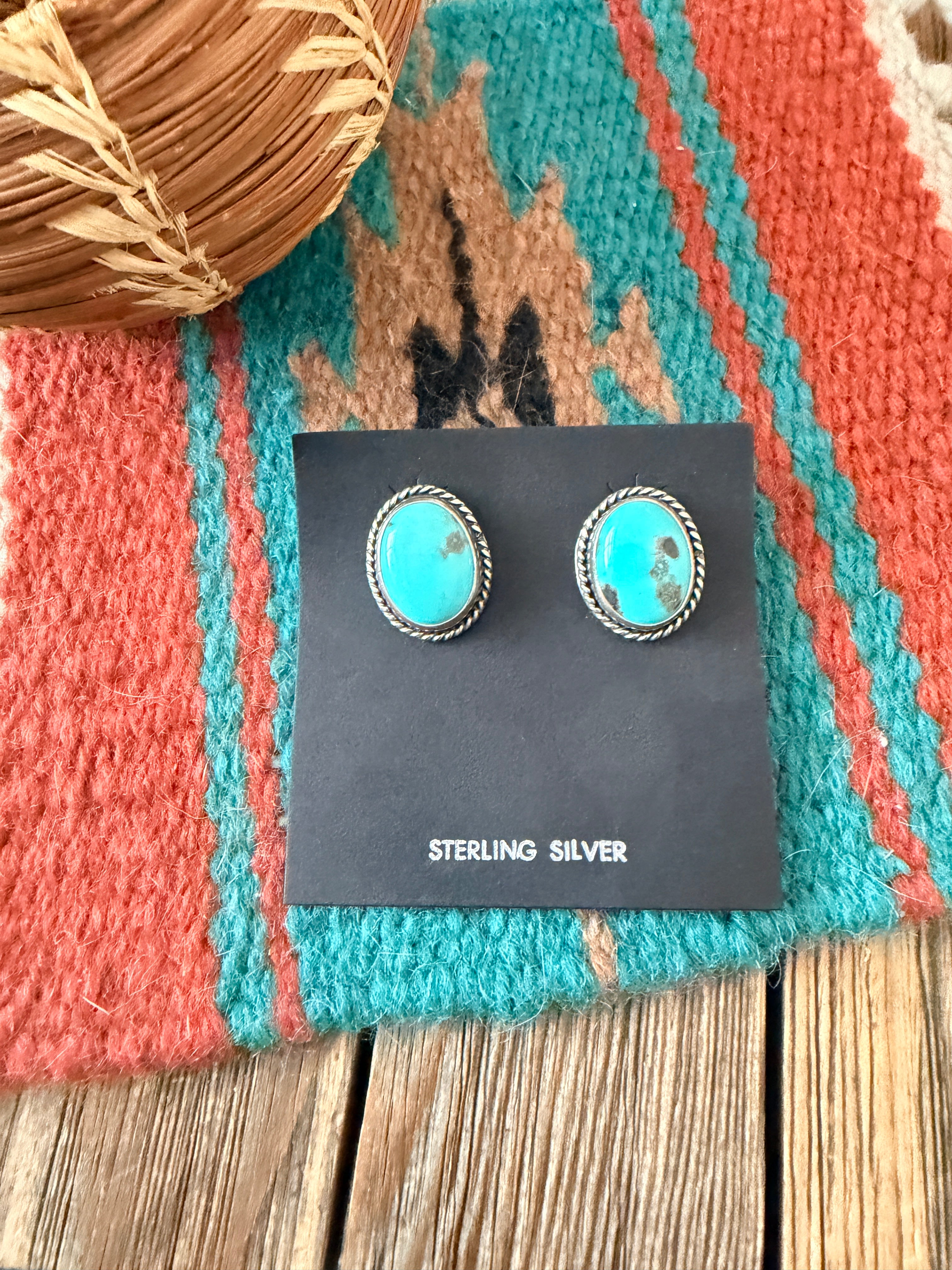 Handcrafted Turquoise & Sterling Silver Post Earrings