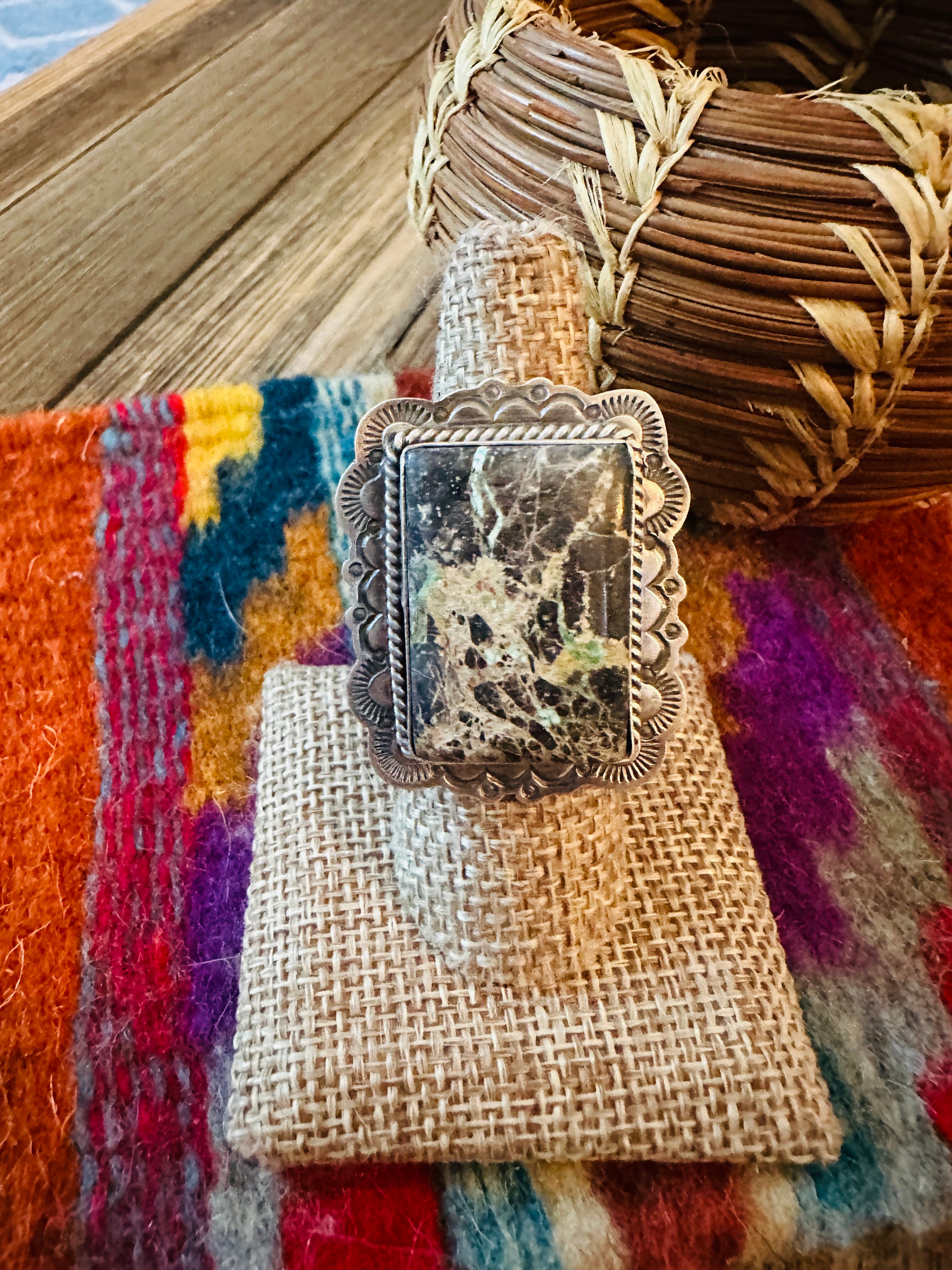 Handcrafted Blackjack Turquoise & Sterling Silver Adjustable Ring