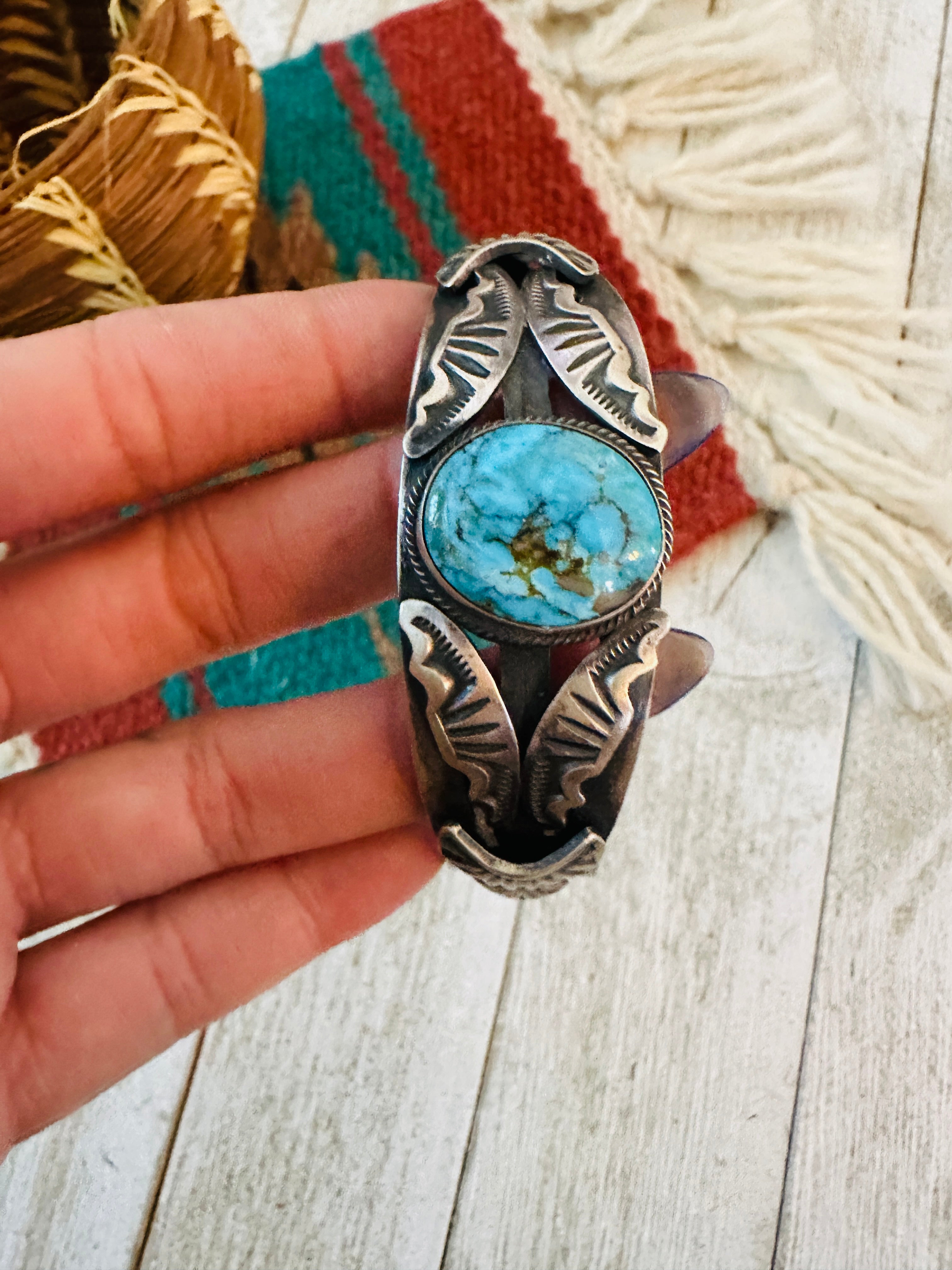 Handcrafted Turquoise & Sterling Silver Cuff Bracelet by Gilbert Tom