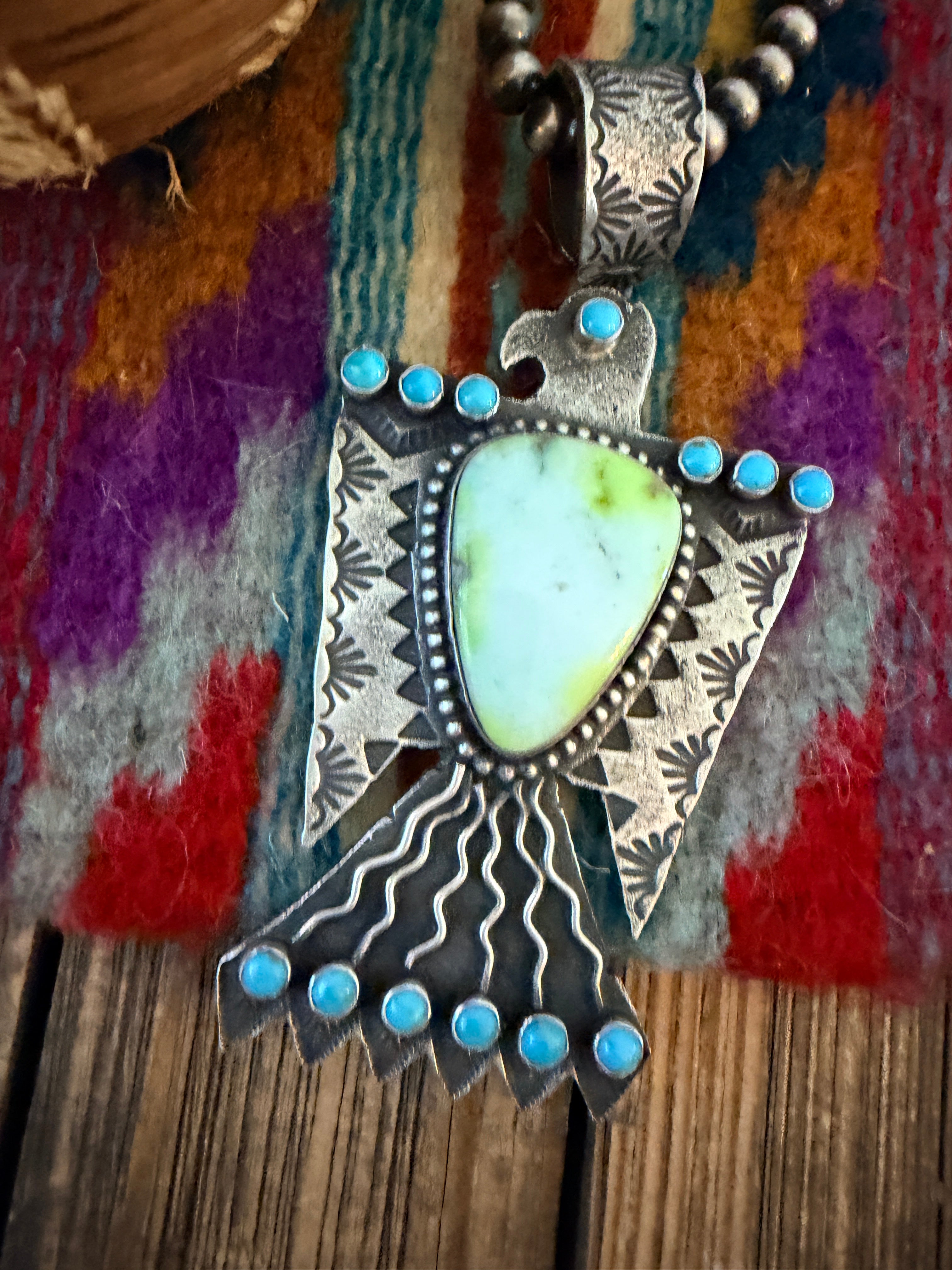 Handcrafted Sterling Silver & Turquoise Thunderbird Pendant by Shawn Cayatineto