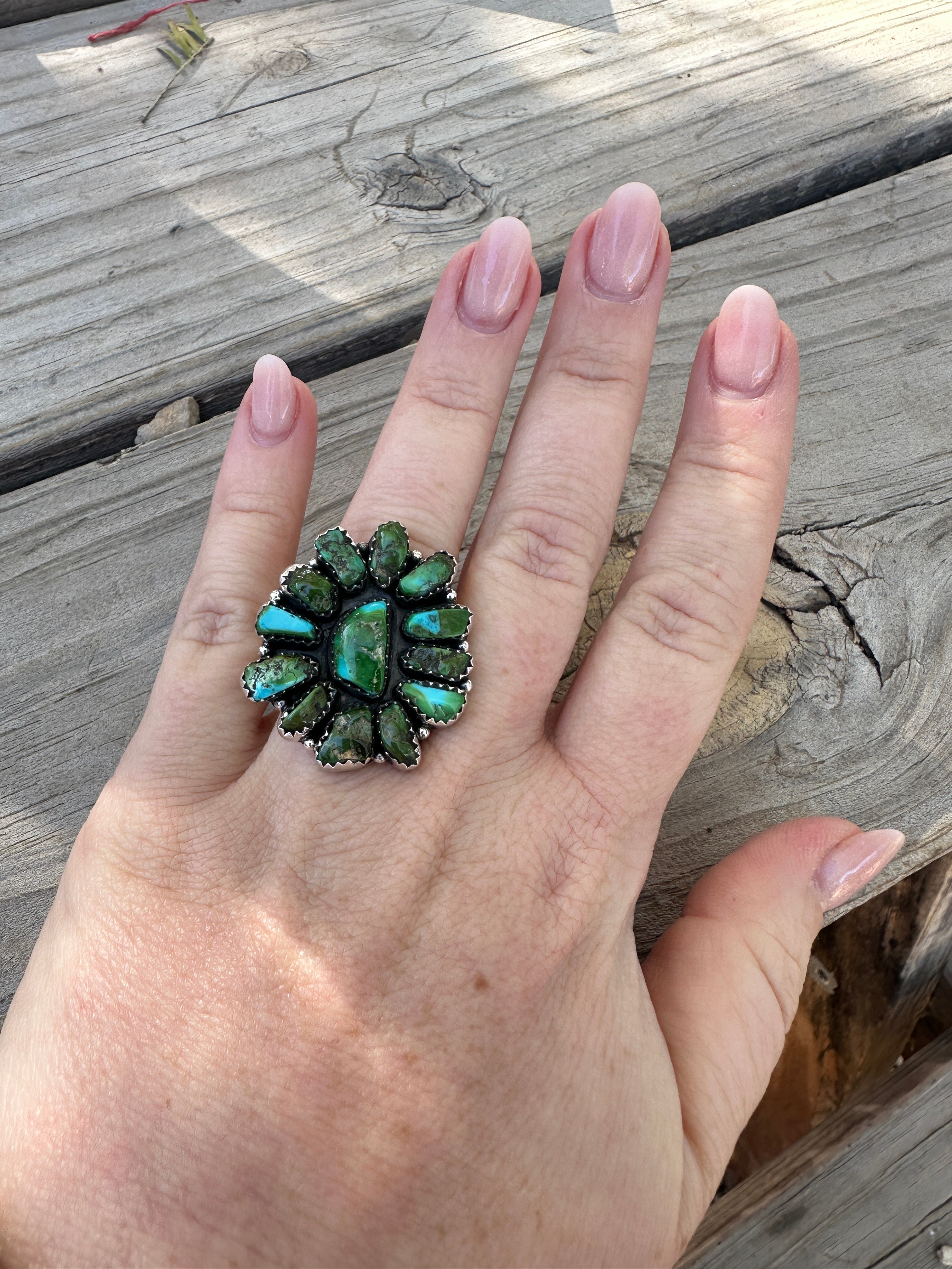 Handmade Sonoran Mountain Turquoise & Sterling Silver Adjustable Cluster Ring