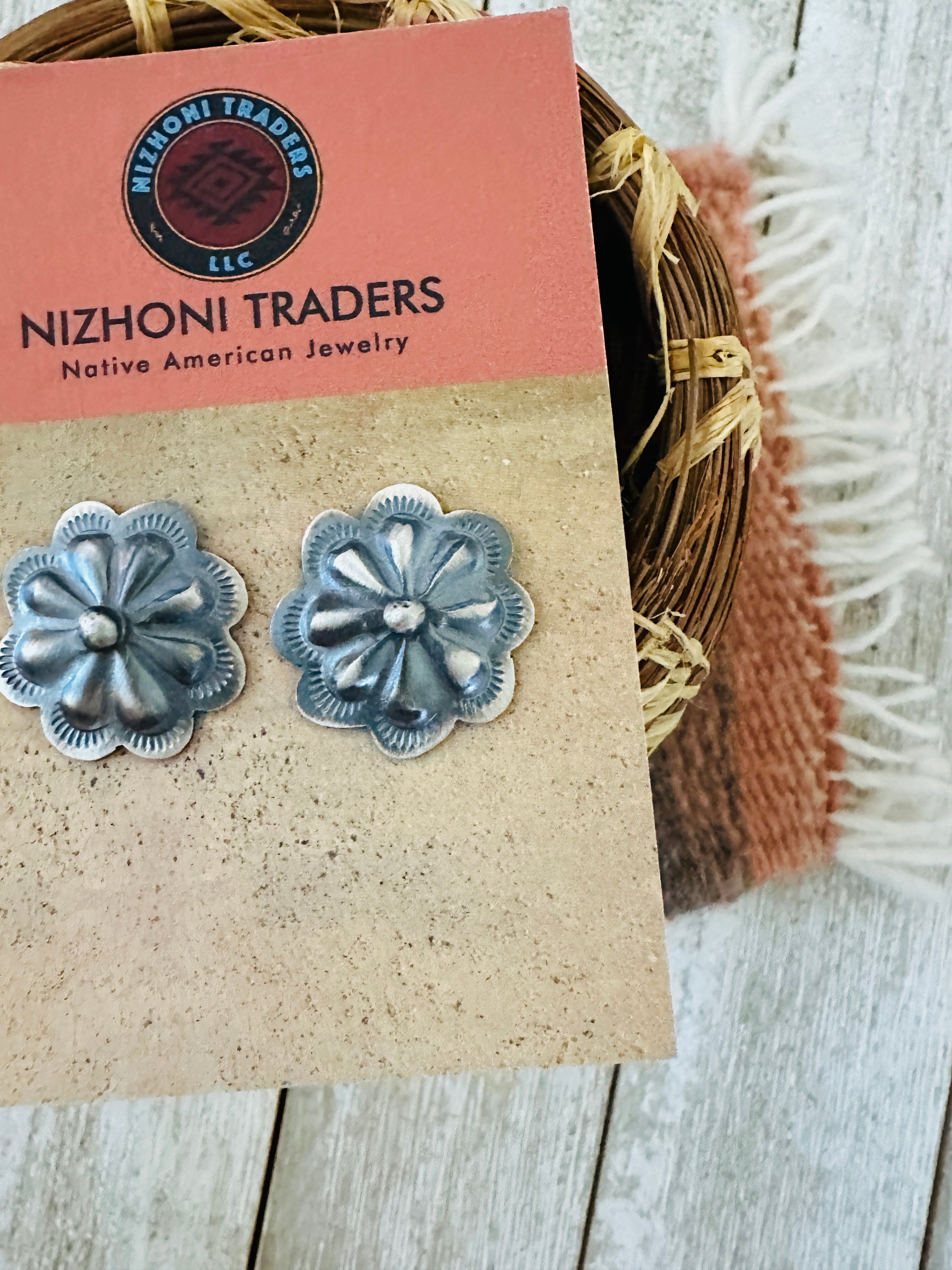Handcrafted Sterling Silver Concho Stud Earrings