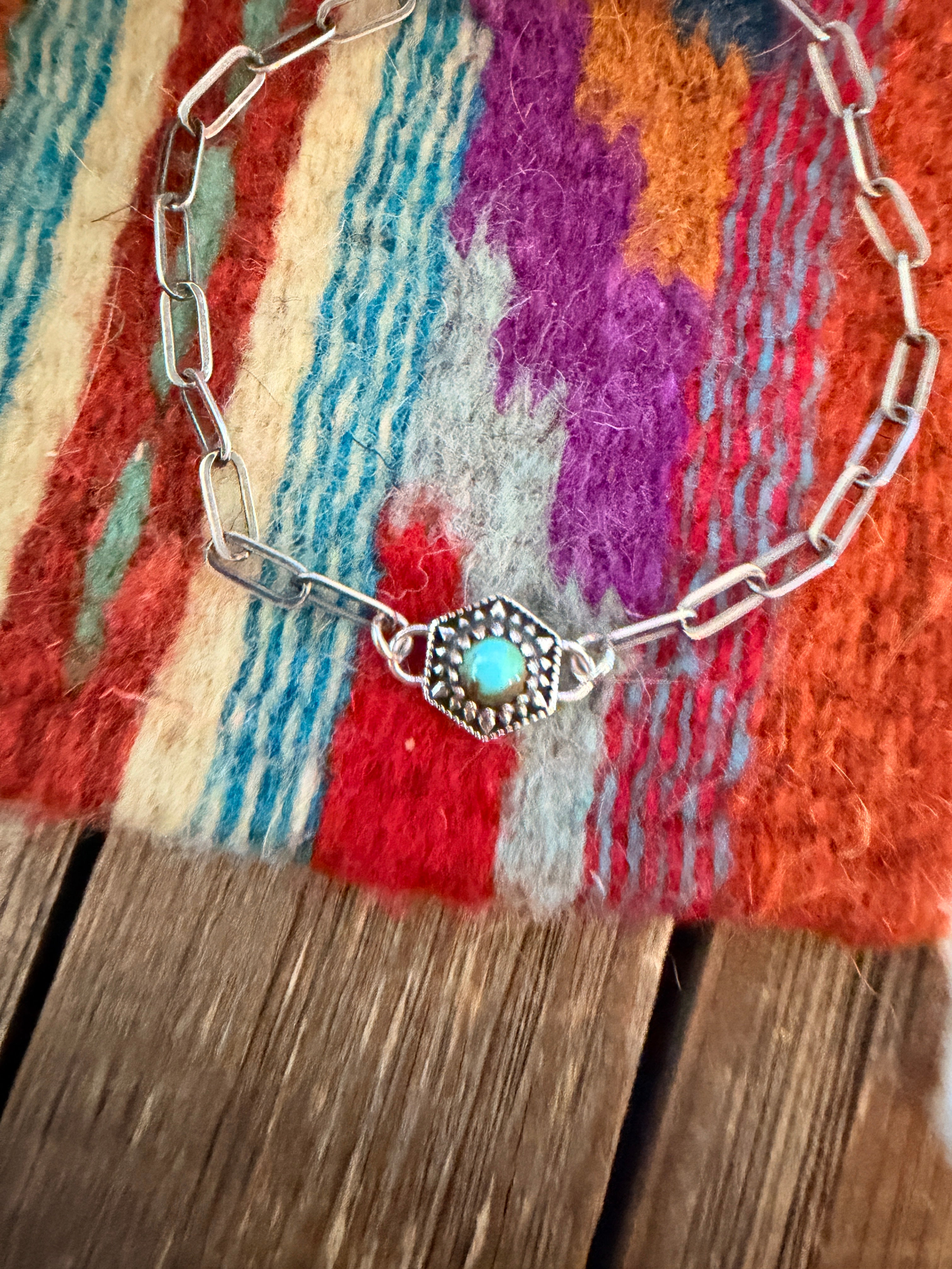Handmade Sterling Silver and Turquoise Link Bracelet