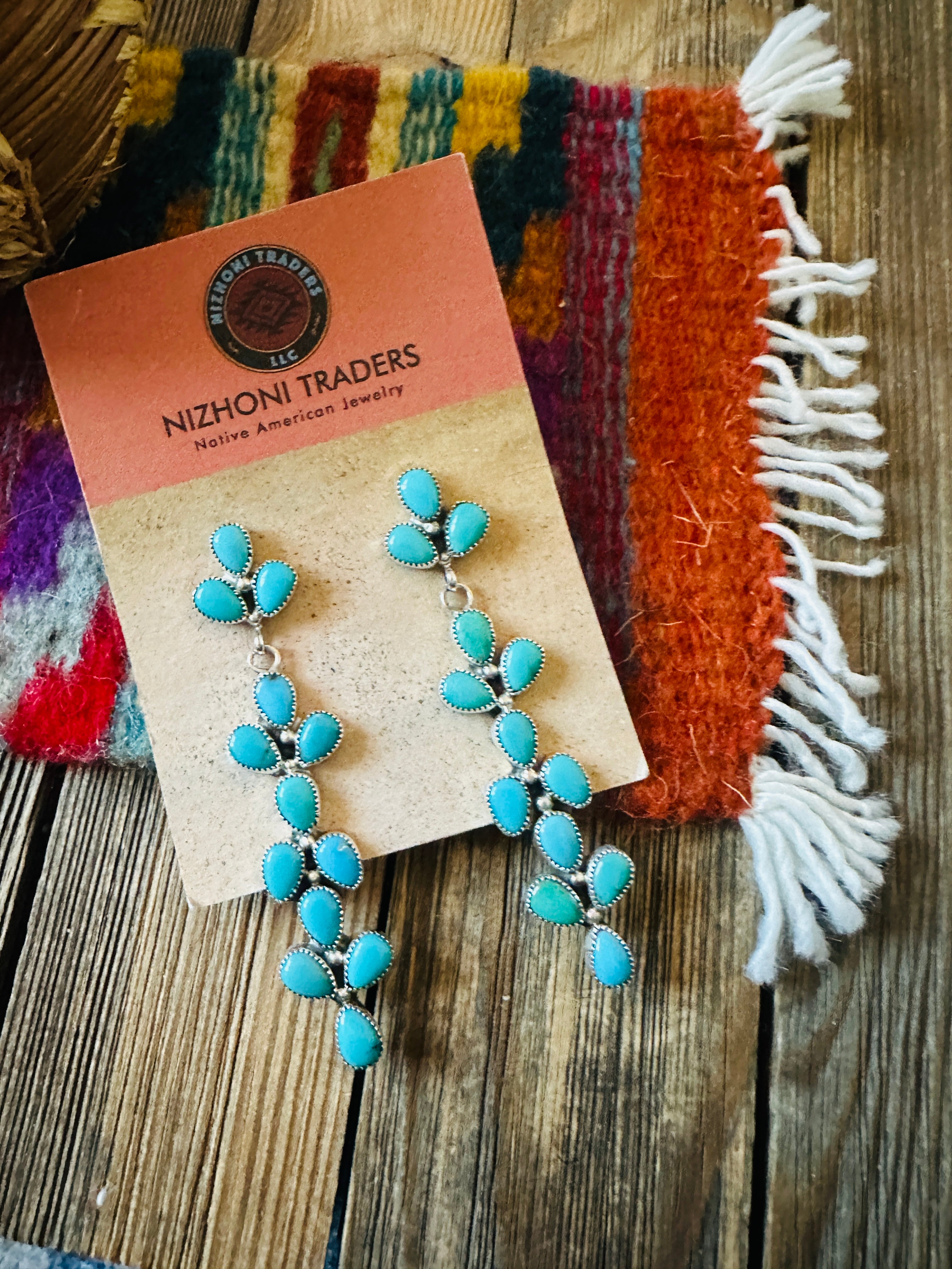 Handcrafted Turquoise & Sterling Silver Cluster Dangle Earrings