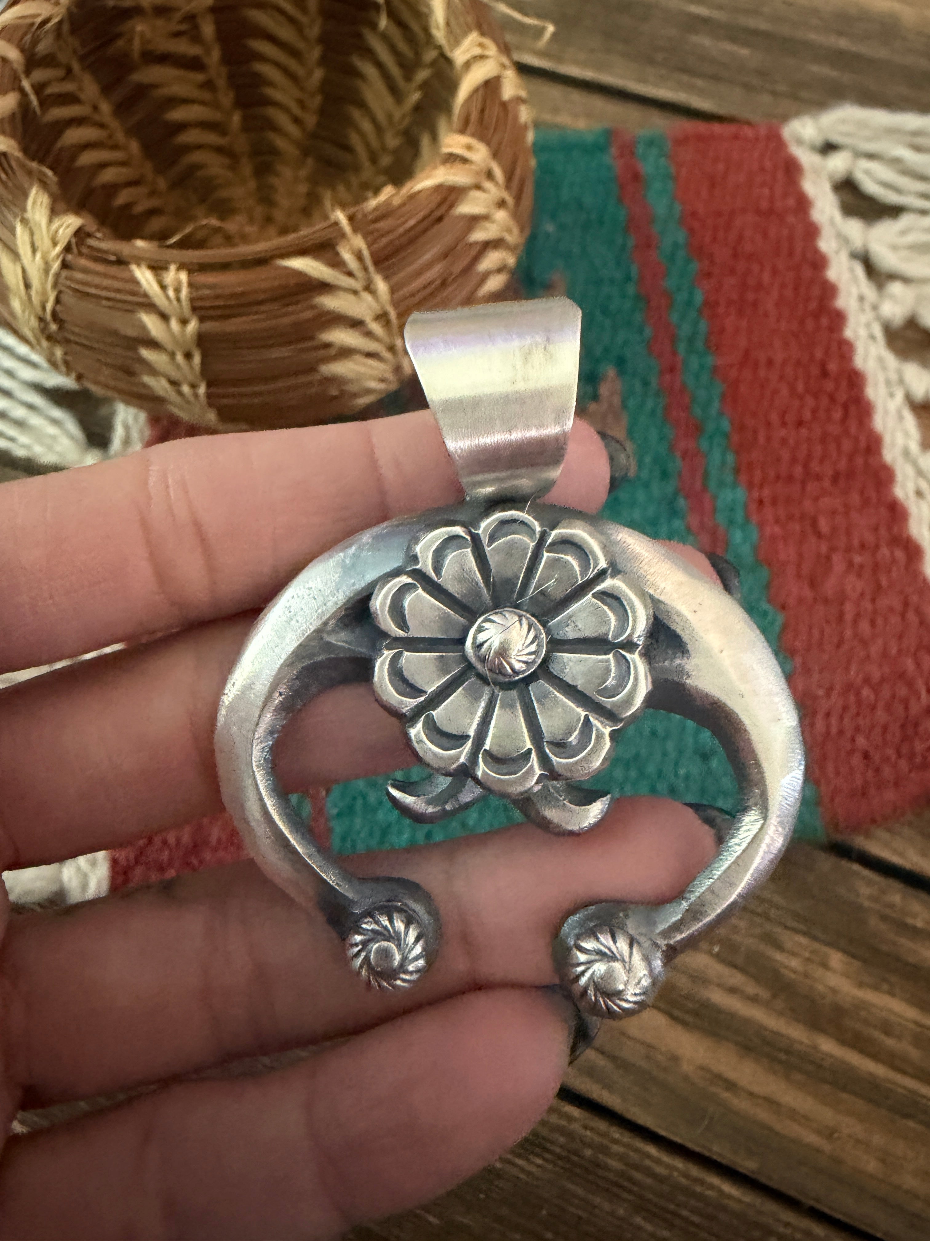 Handcrafted Sterling Silver Flower Naja Pendant by Chimney Butte