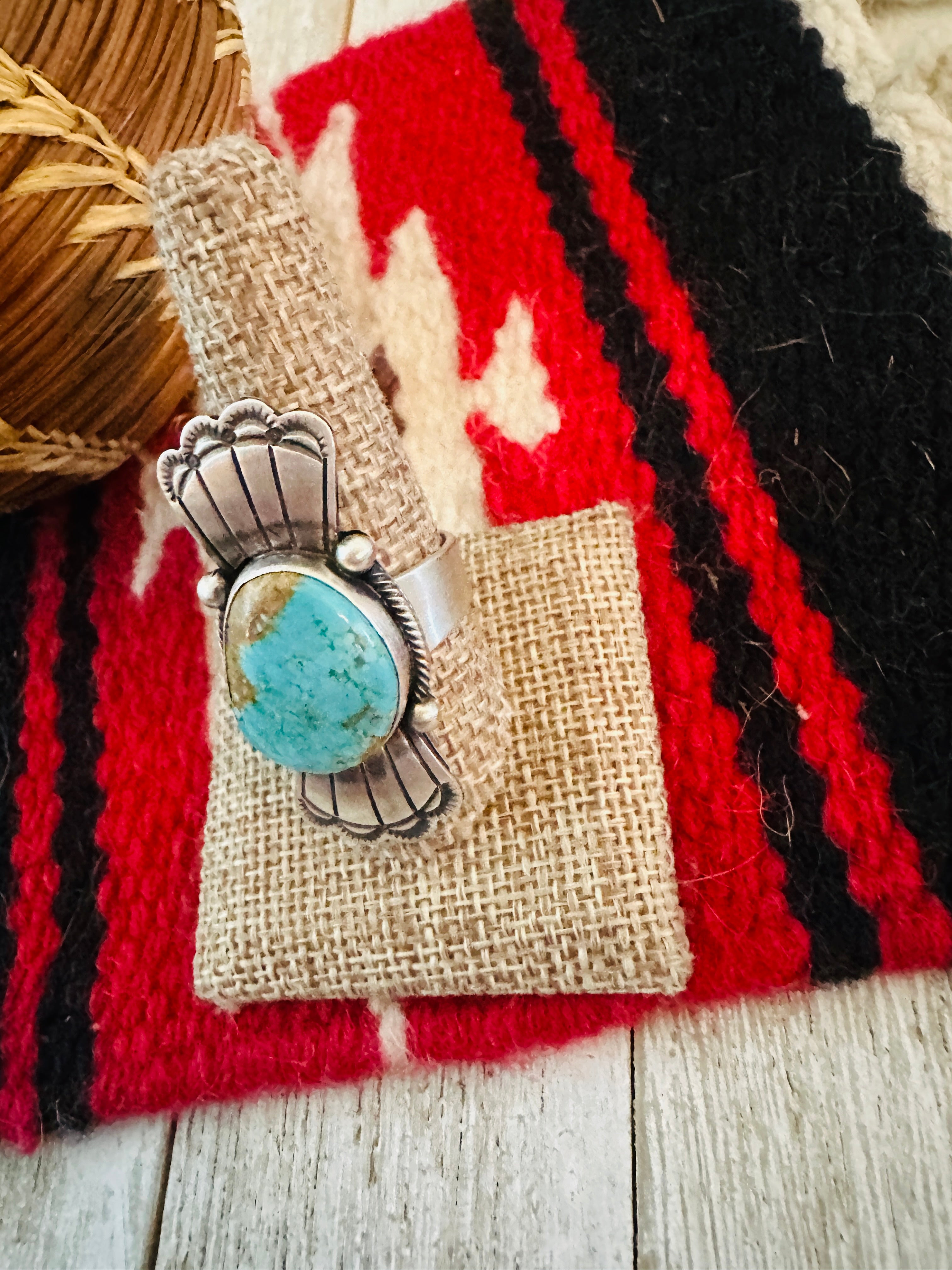 Handcrafted Turquoise & Sterling Silver Ring Size 9.5 by Daniel Benally