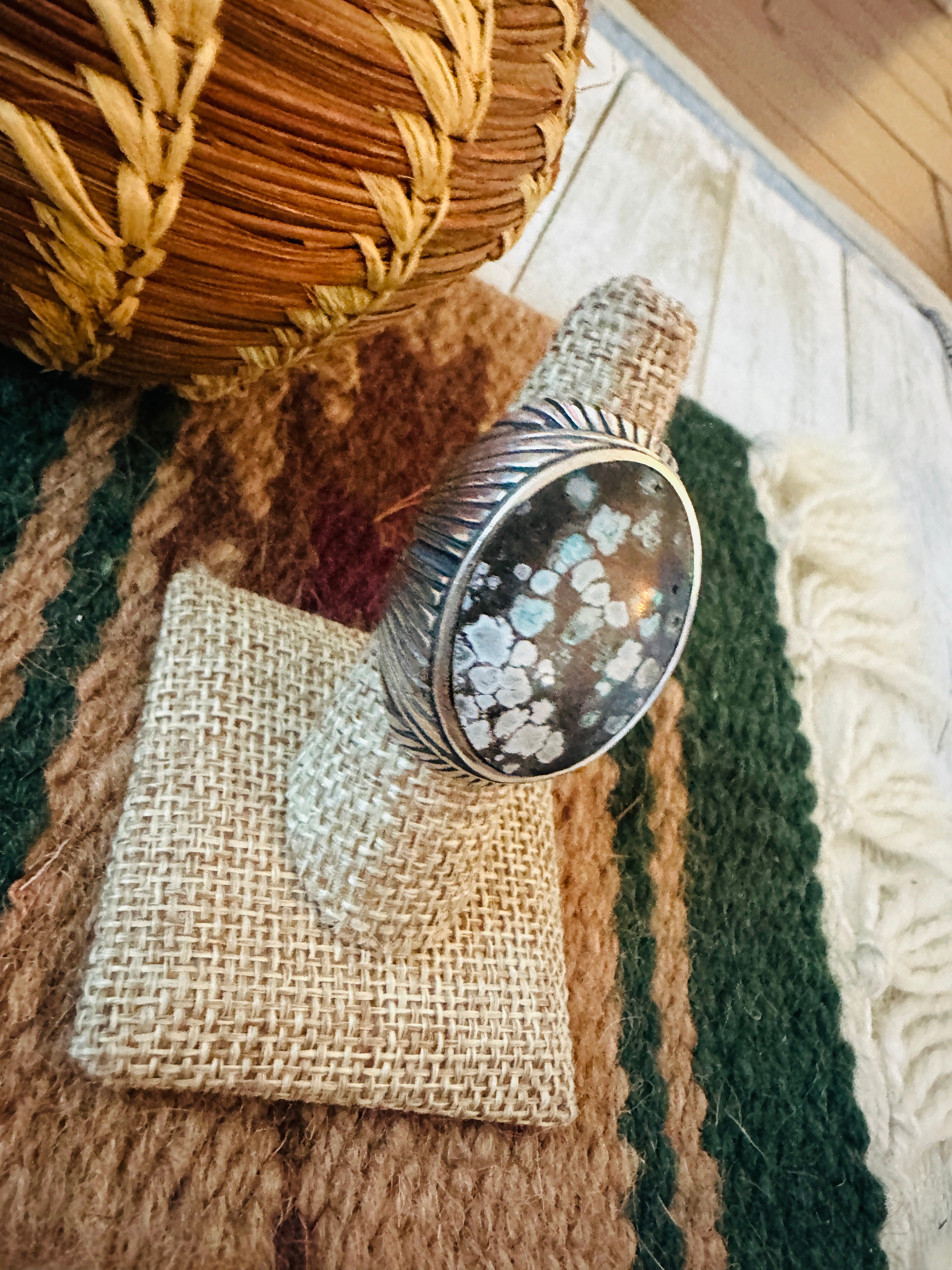 Old Pawn Handcrafted Sterling Silver & Kingman Web Turquoise Men’s Ring Size 7.5