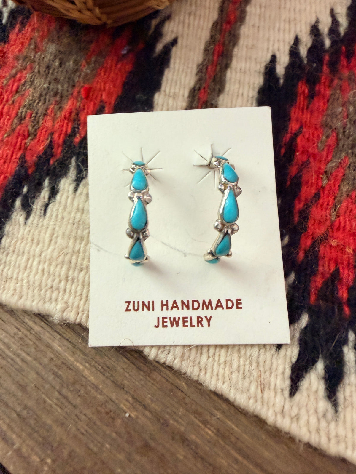 Handcrafted Turquoise & Sterling Silver Hoop Earrings