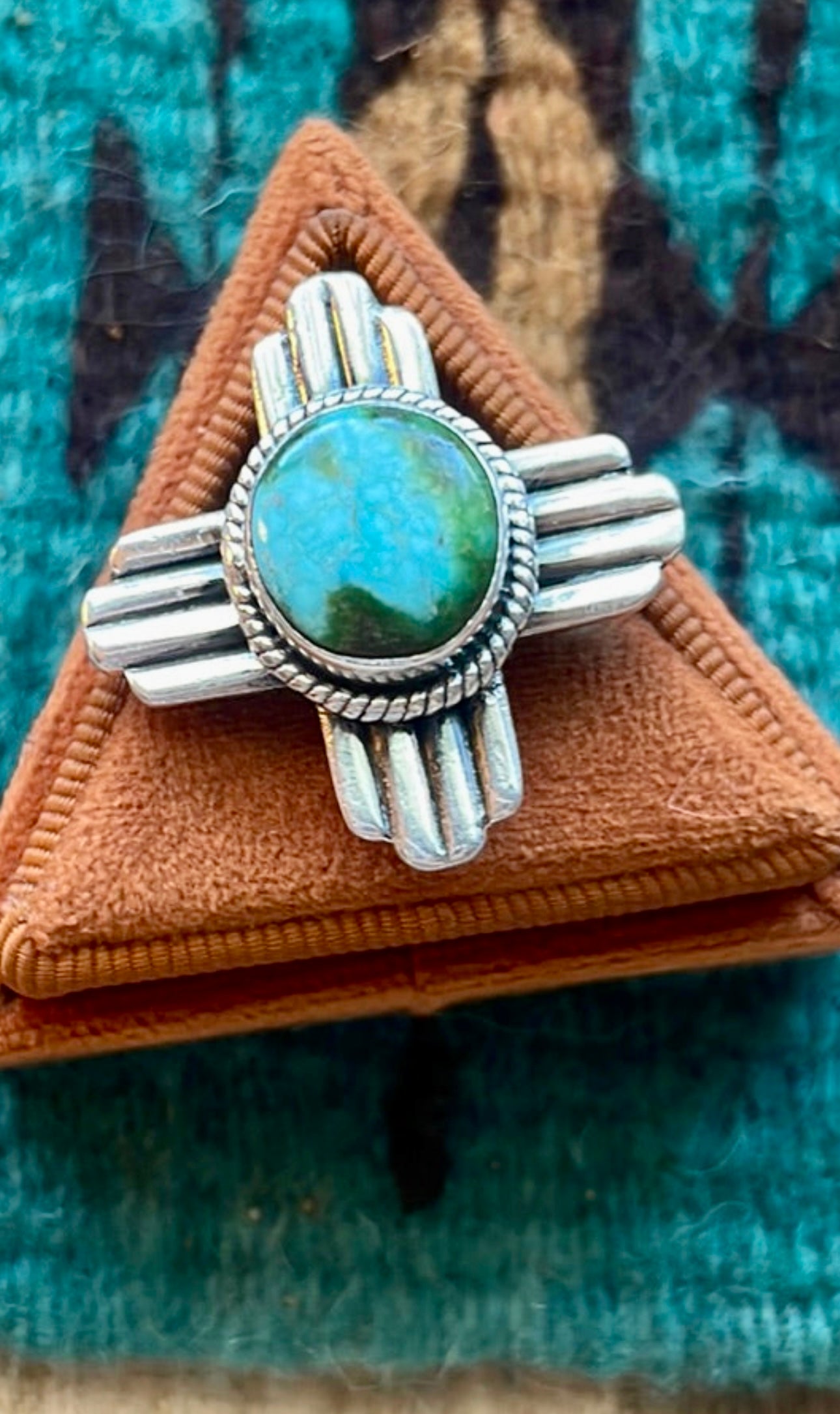 Amazing Zia Sterling Silver & Turquoise Ring Size 7.5 Signed