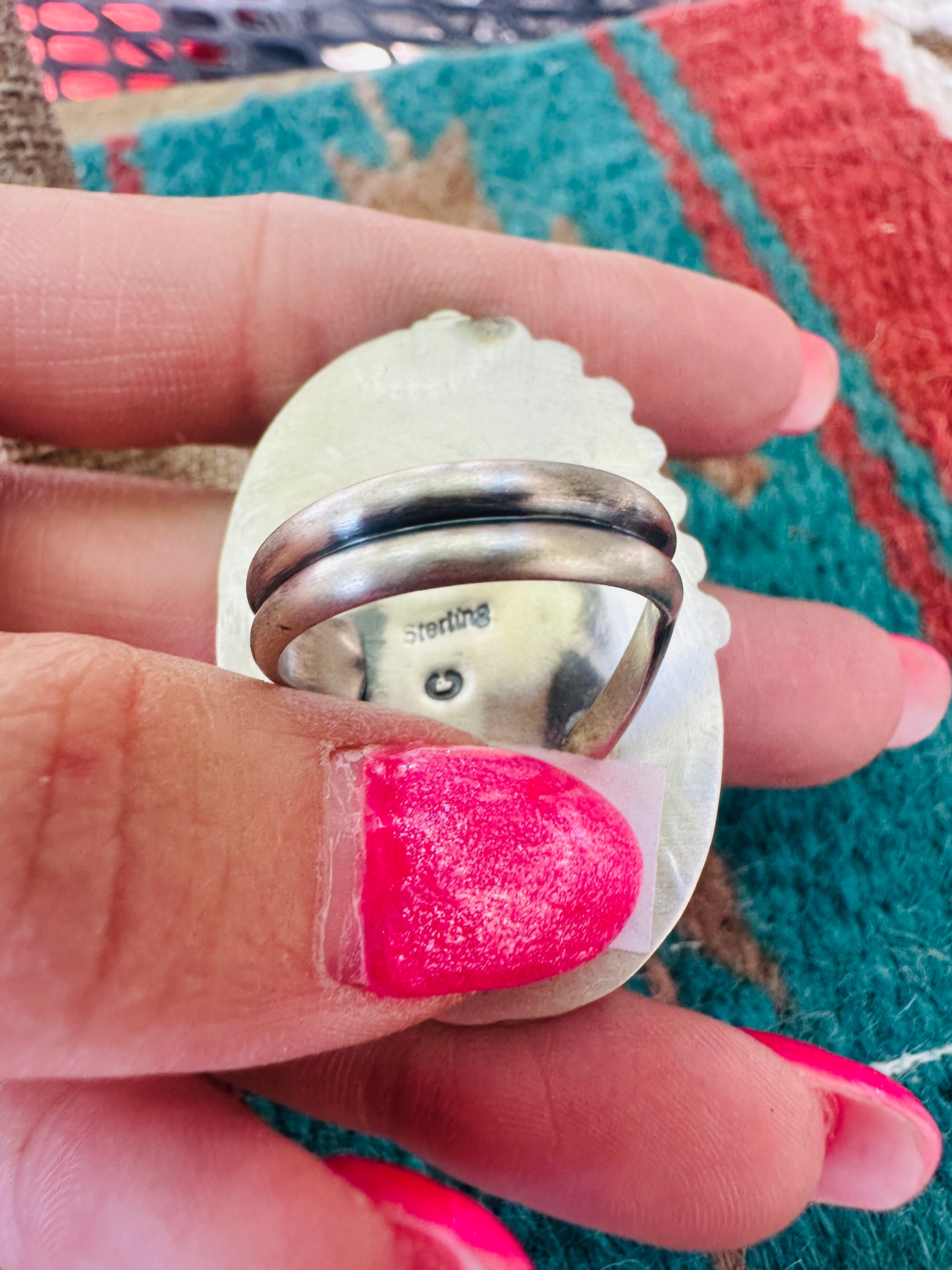 Handcrafted Kingman Web Turquoise & Sterling Silver Adjustable Ring