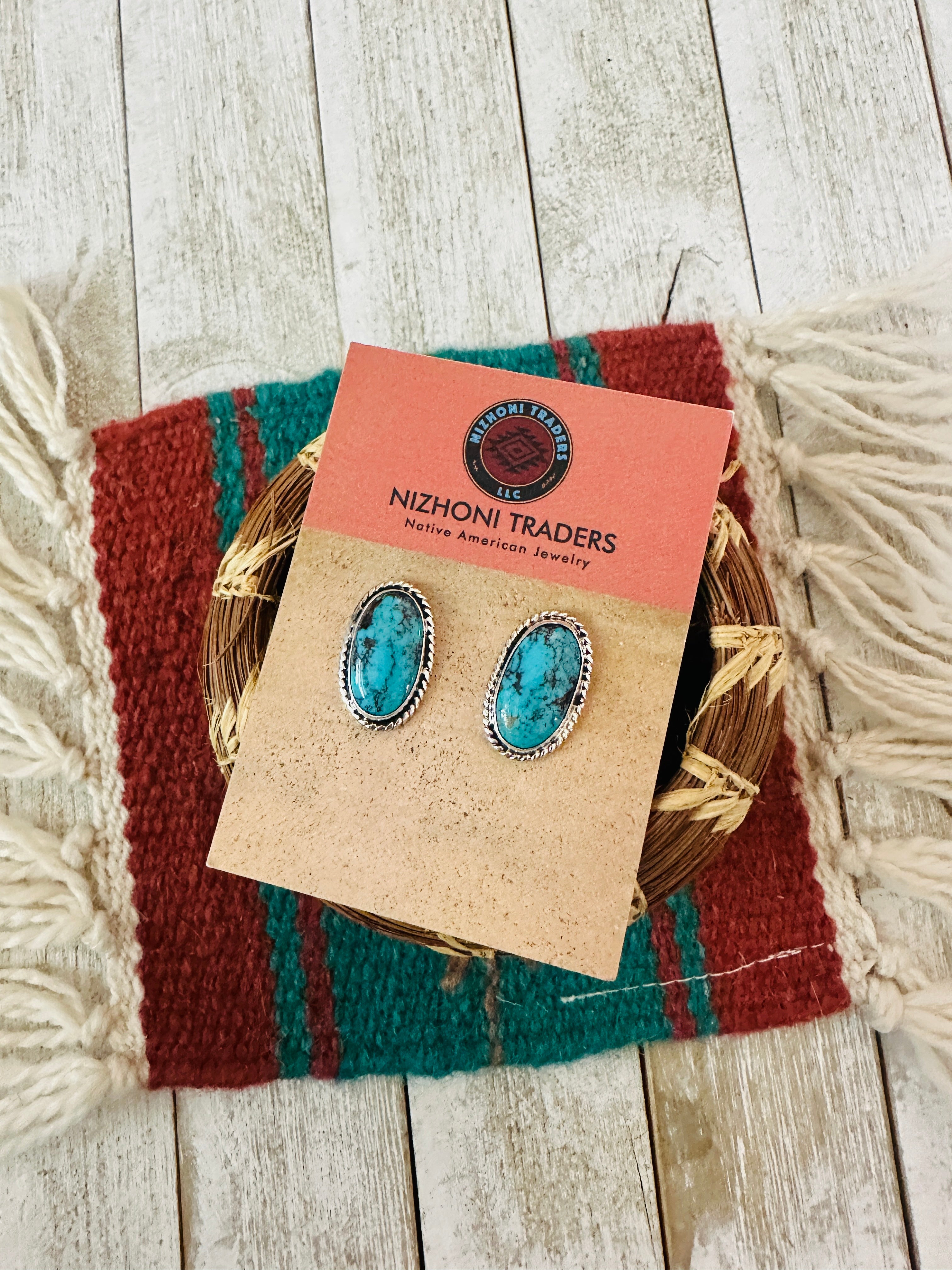 Navajo Turquoise & Sterling Silver Post Earrings